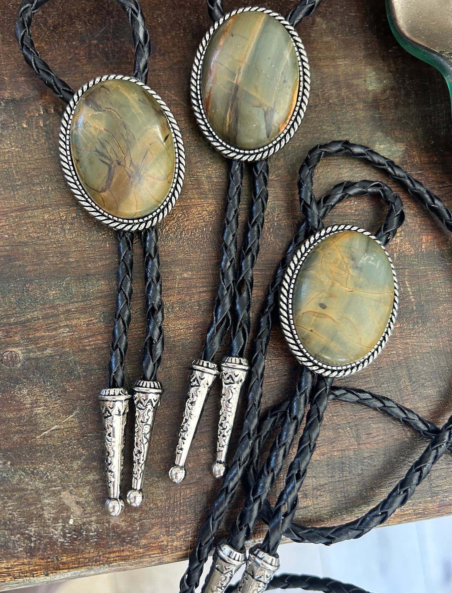 Natural Dark Green Jasper Bolo Tie