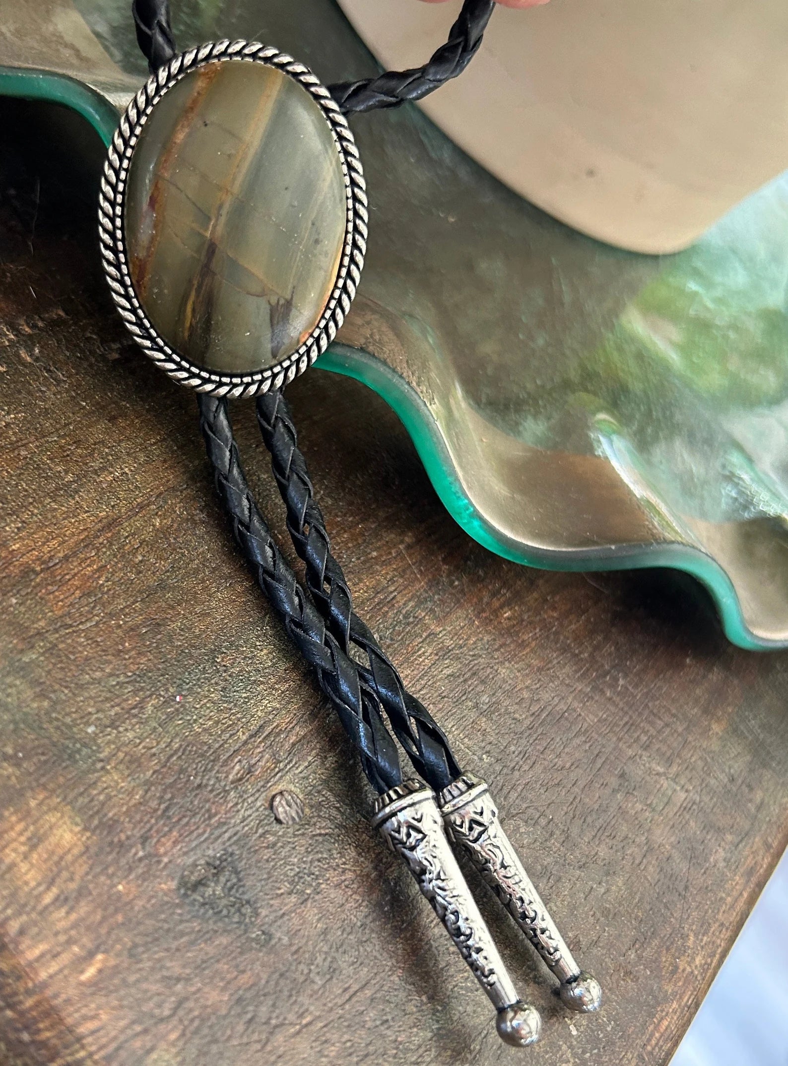 Natural Dark Green Jasper Bolo Tie