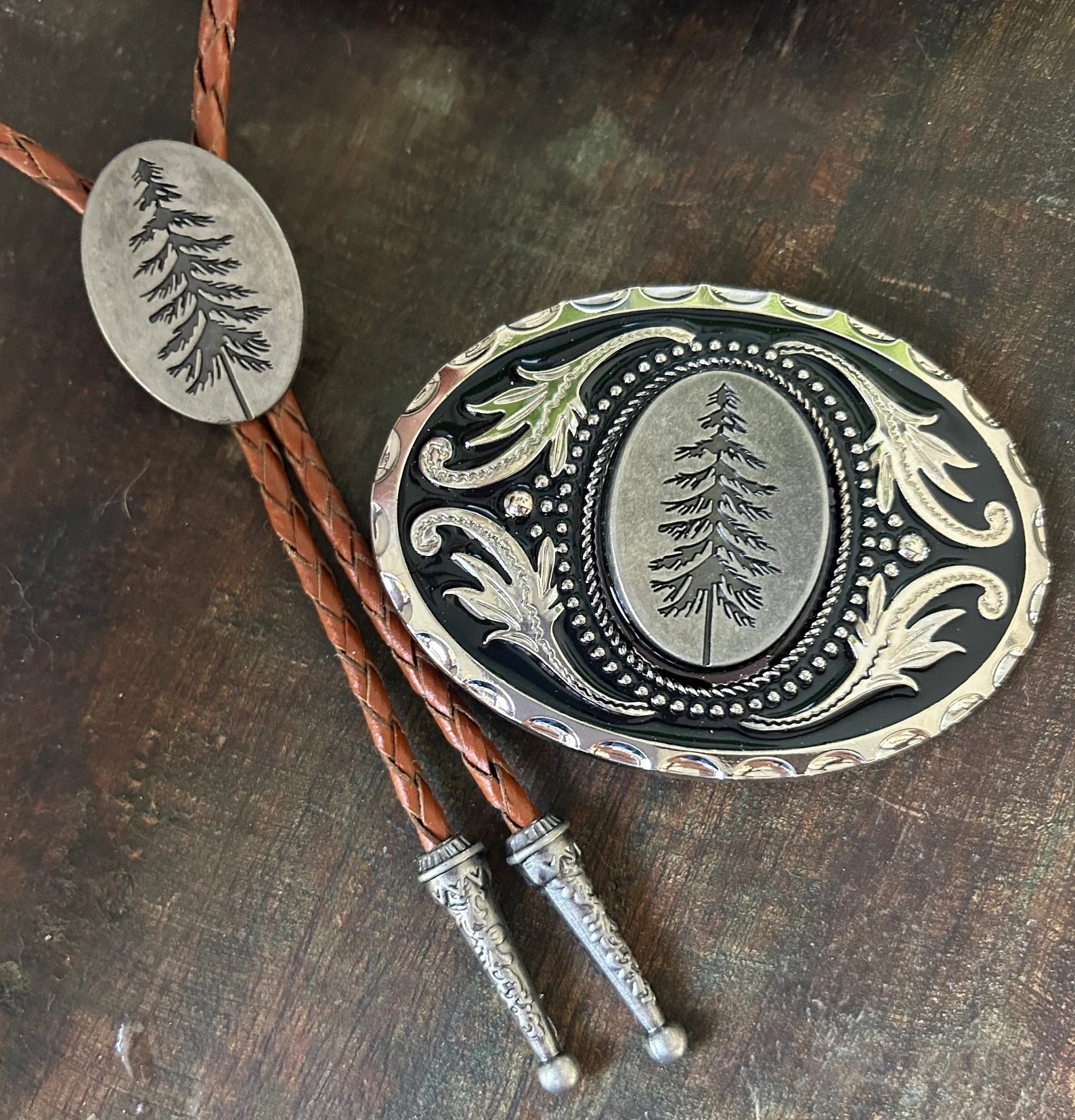 Pine Tree Bolo Tie & Belt Buckle Set