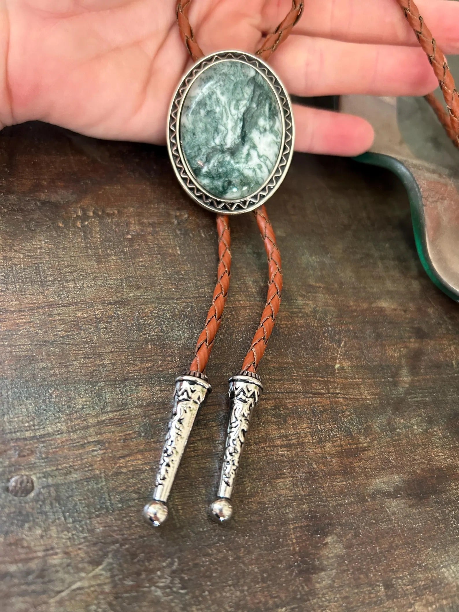 Sage Green Stone Bolo Tie