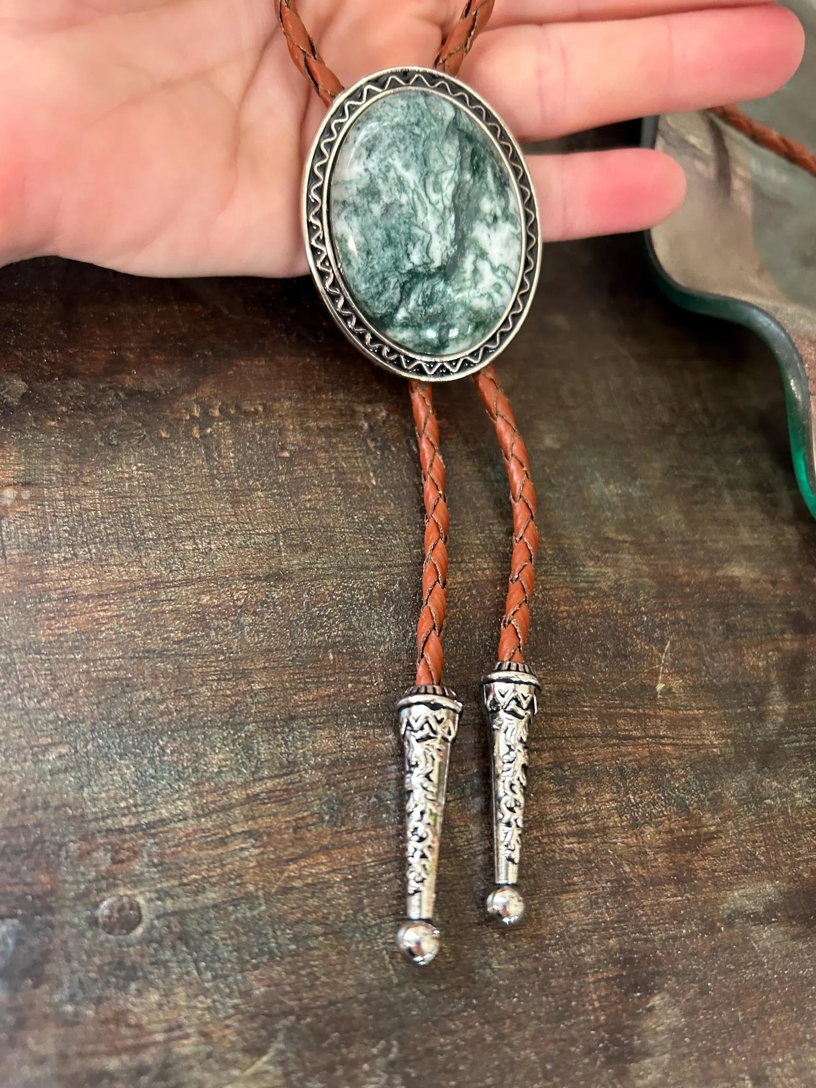 Sage Green Stone Bolo Tie