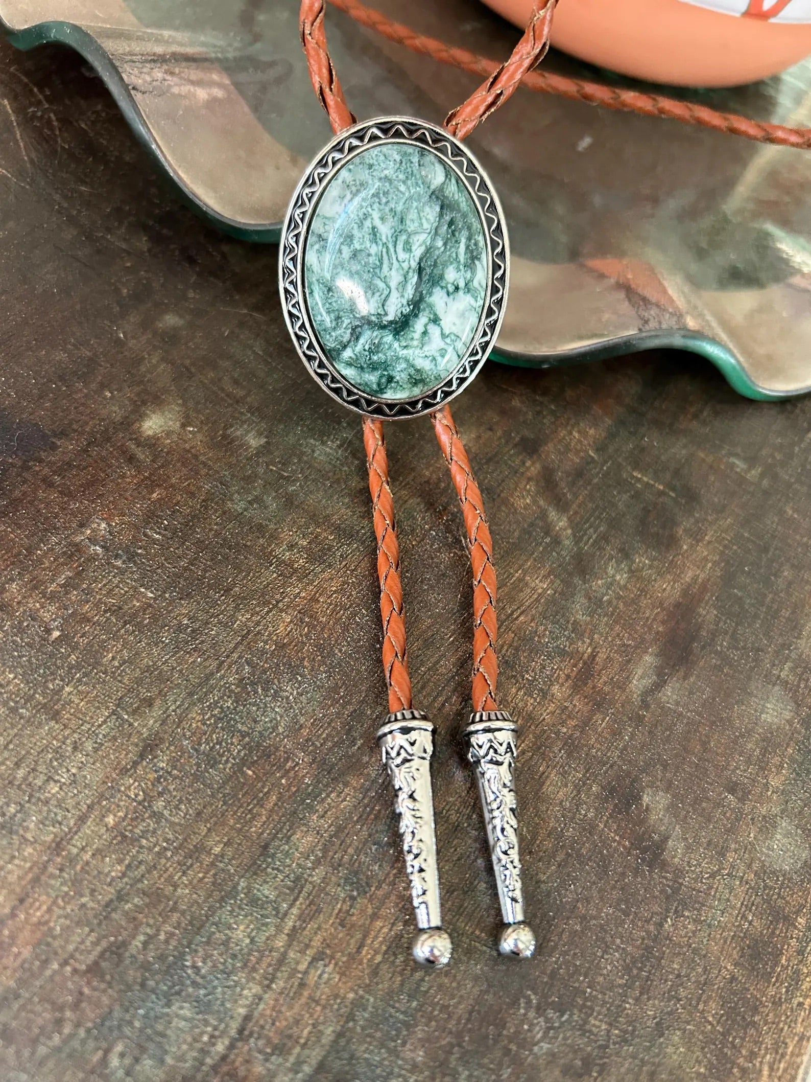 Sage Green Stone Bolo Tie