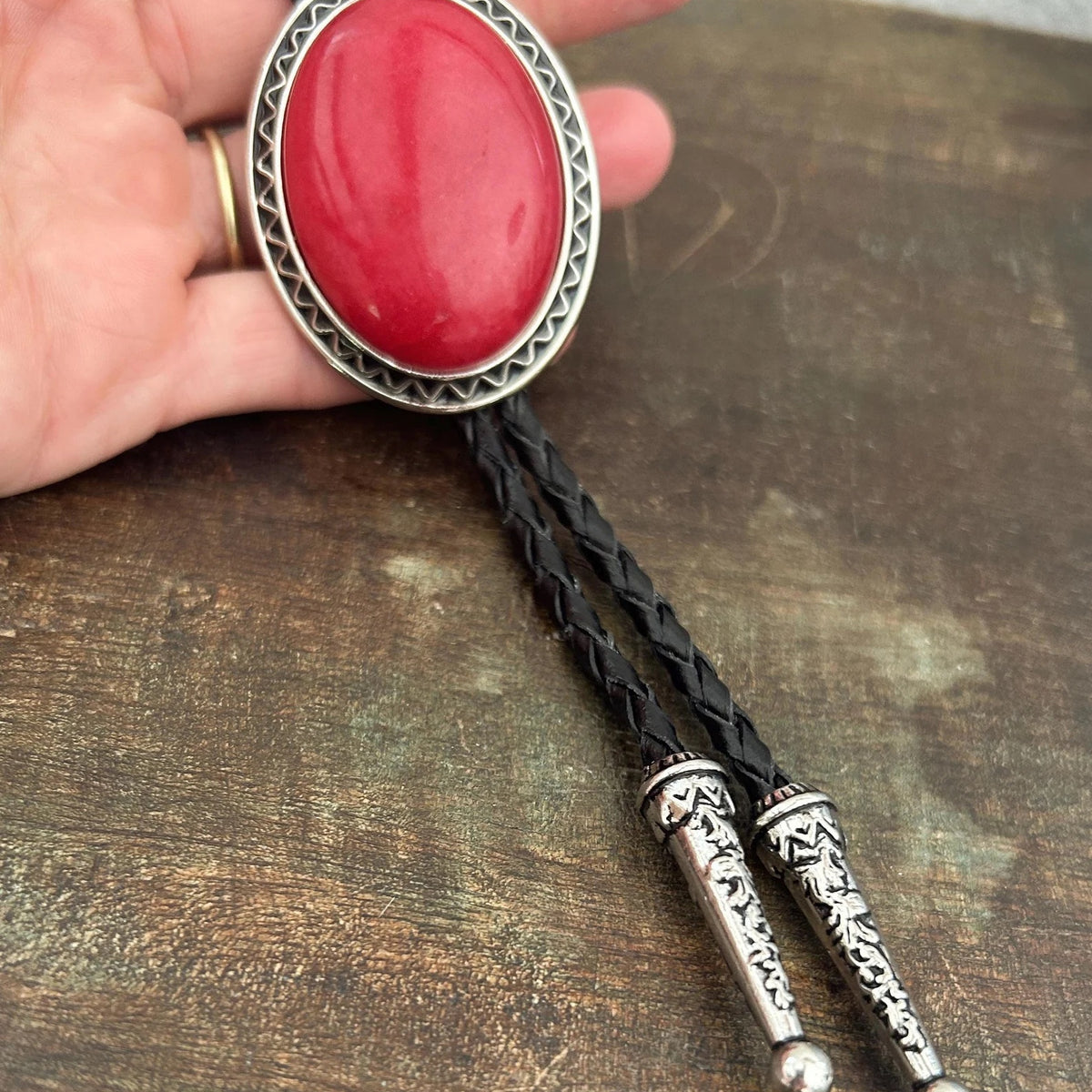 Red Cord Multi-Stone Tie Belt 45mm x 50mm Red Rhinestone Crown Bolo Tie, 36 main image 2