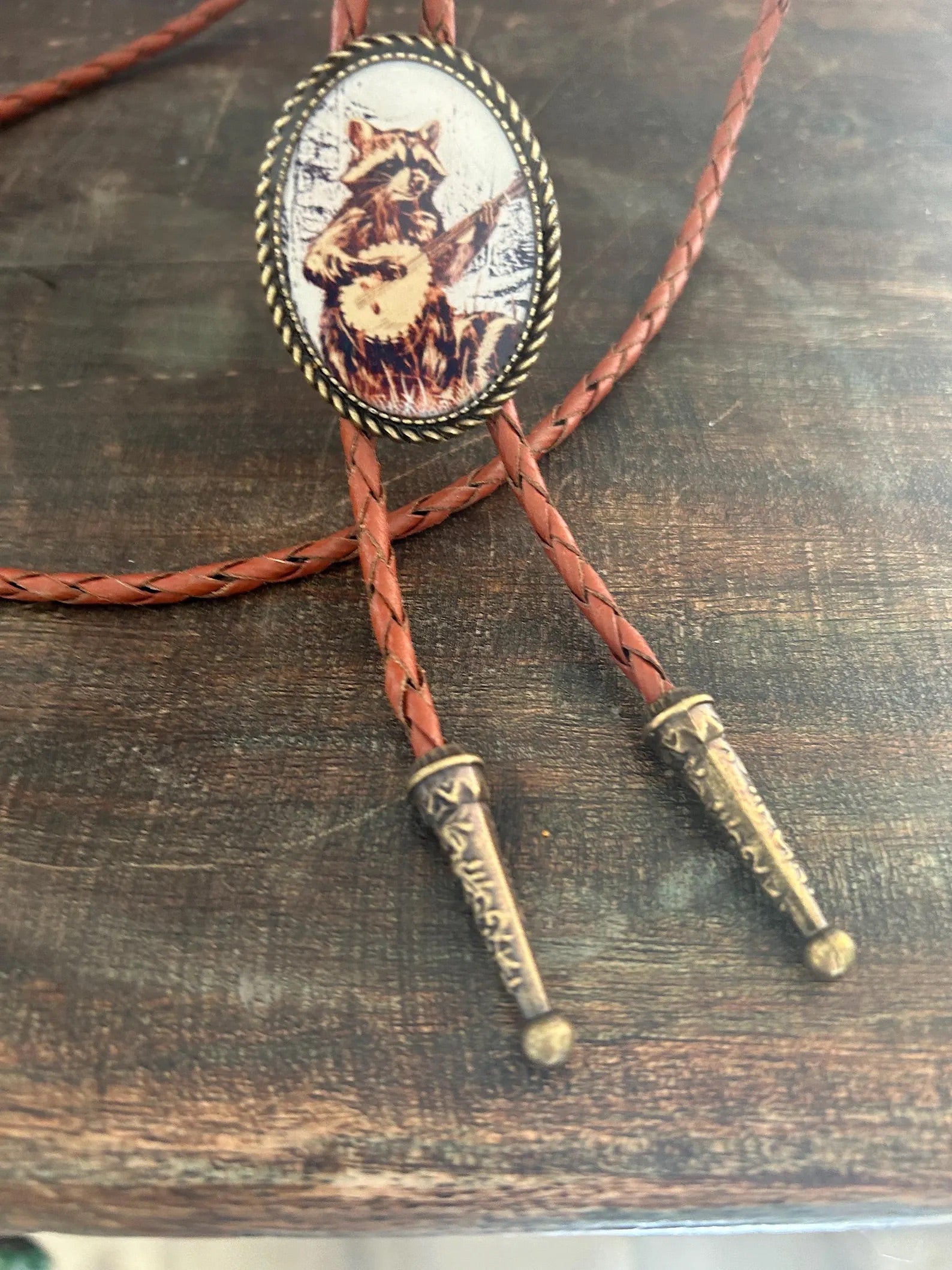 Banjo Raccoon Bolo Tie - White Background