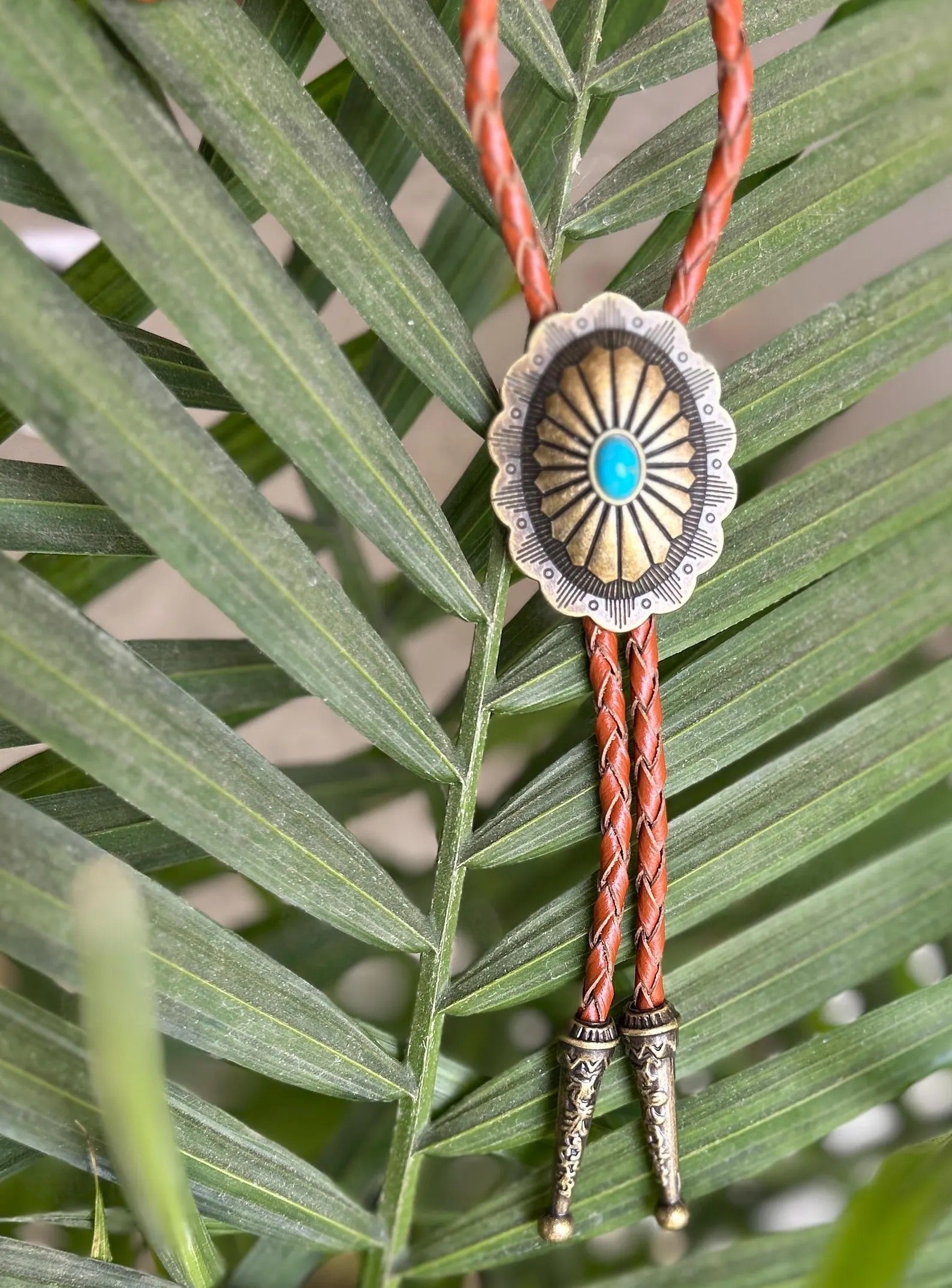 Southwestern Turquoise Antique Gold Bolo Tie