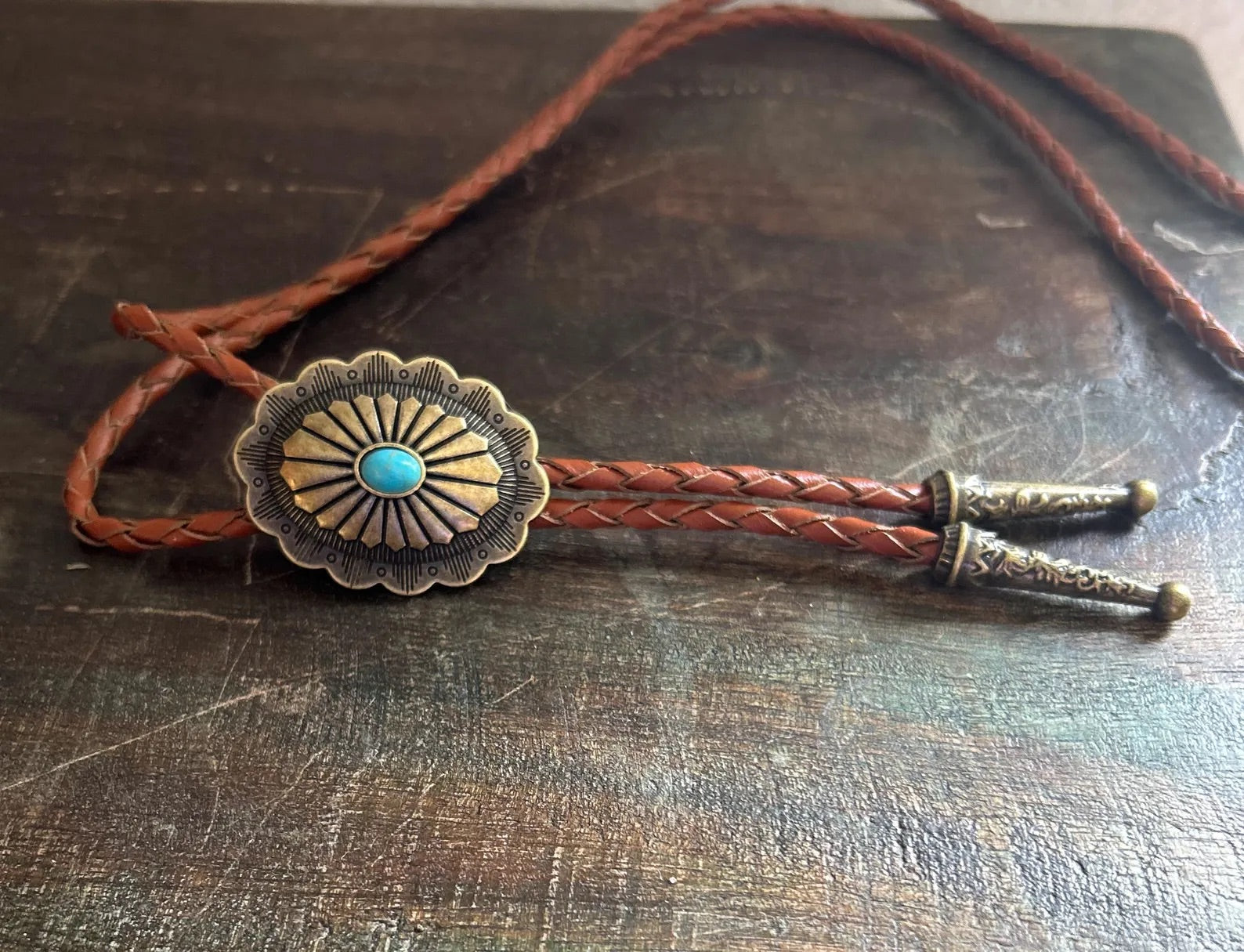 Southwestern Turquoise Antique Gold Bolo Tie