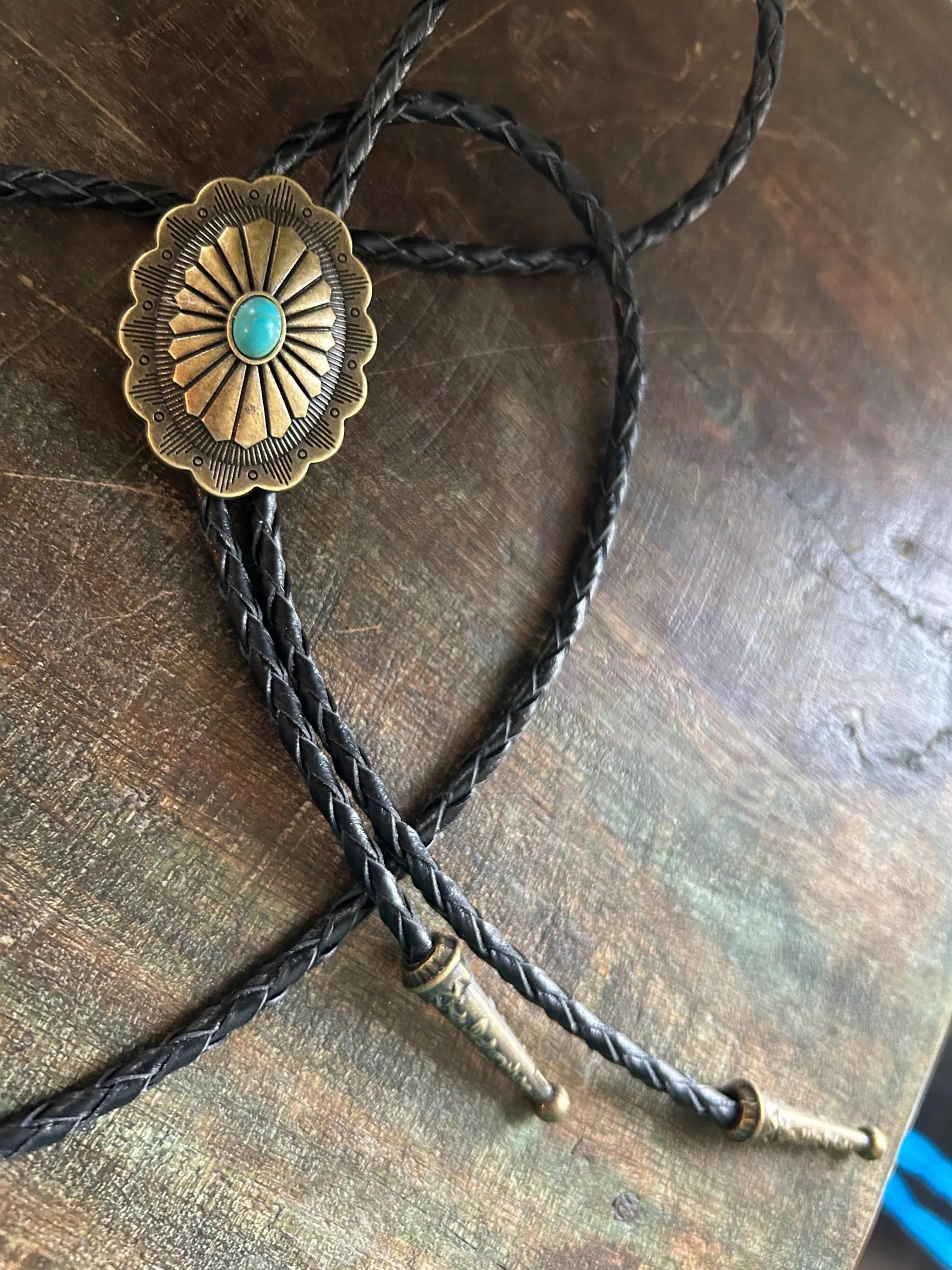 Southwestern Turquoise Antique Gold Bolo Tie