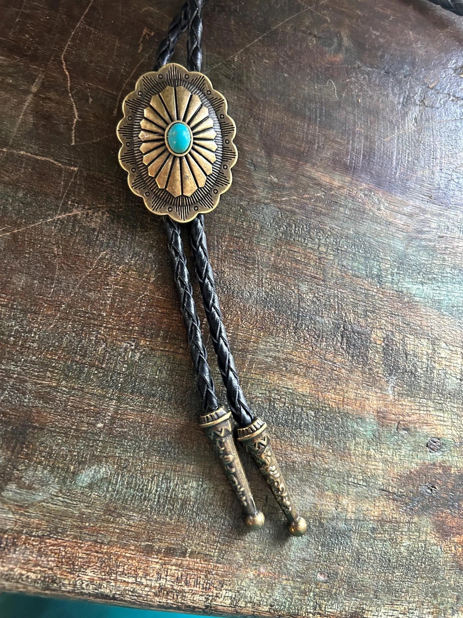 Southwestern Turquoise Antique Gold Bolo Tie