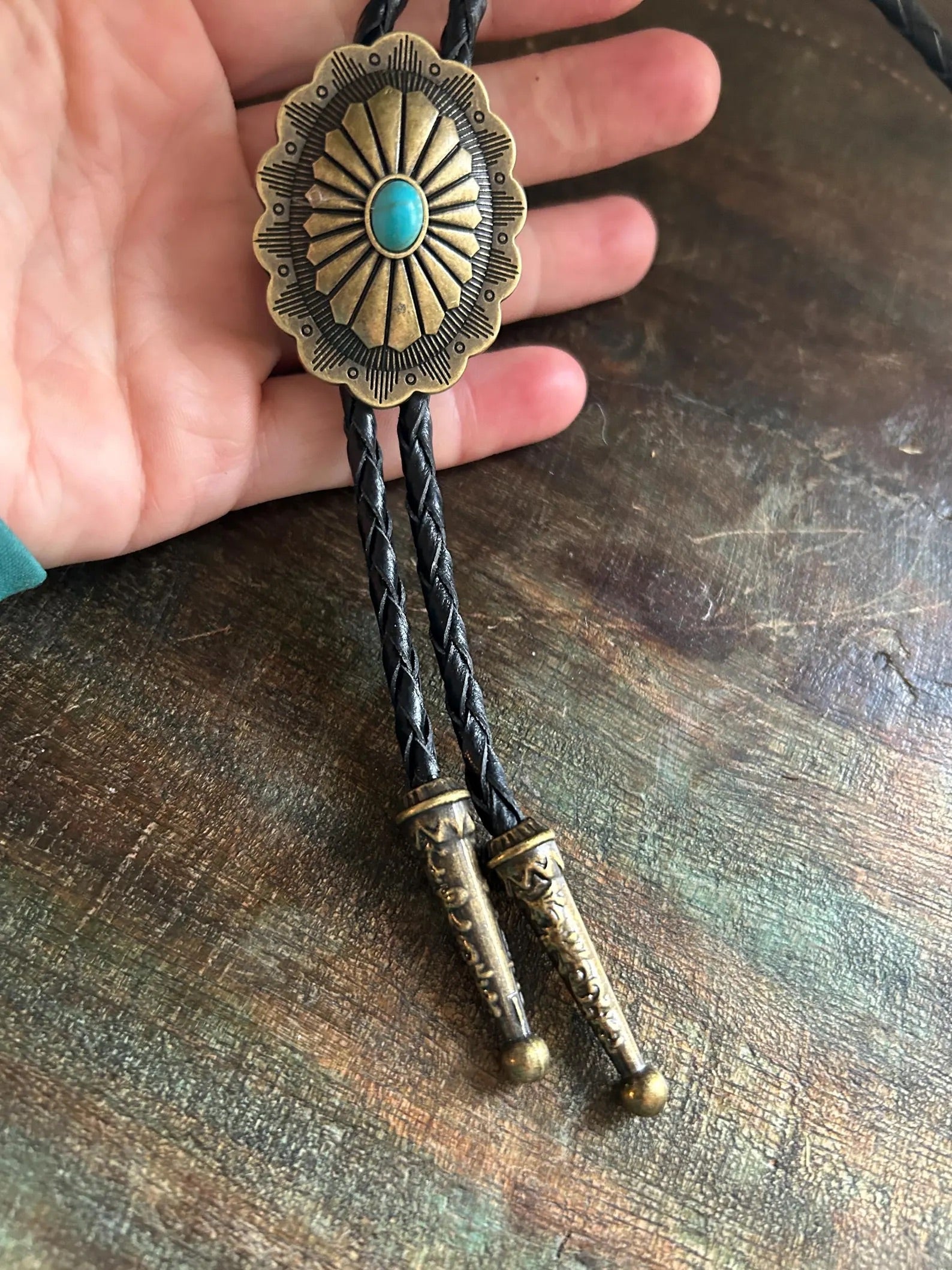 Southwestern Turquoise Antique Gold Bolo Tie