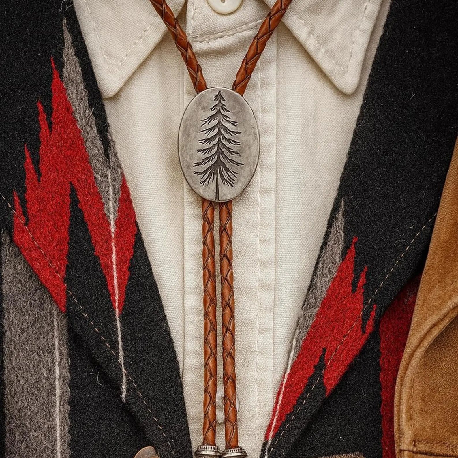 Pine Tree Bolo Tie - Brown Cord