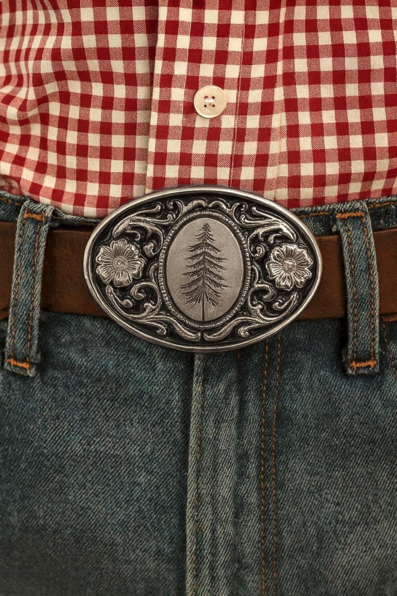 Pine Tree Belt Buckle - Silver
