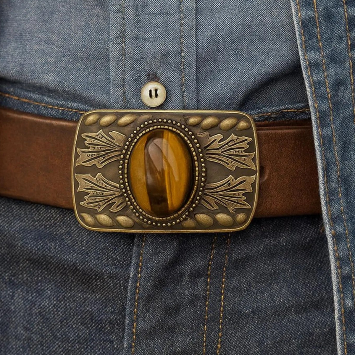 Antique Gold Tigers Eye Belt Buckle
