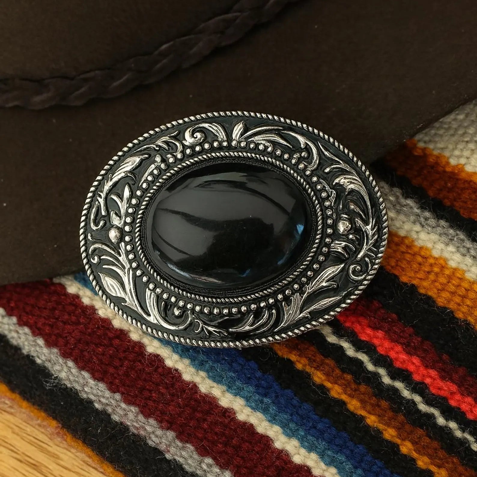 Black Stone Oval Buckle