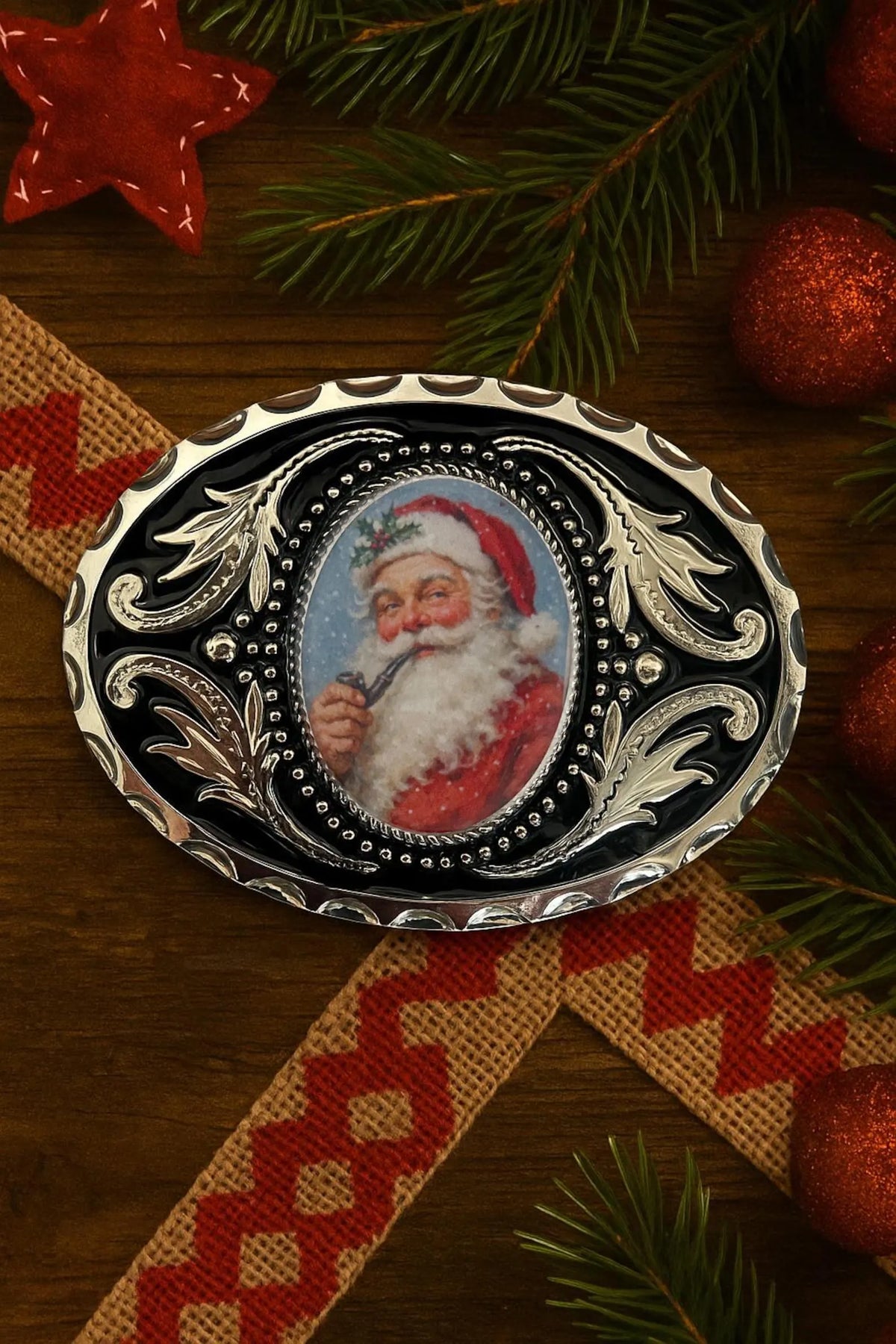 Silver Santa Claus Belt Buckle