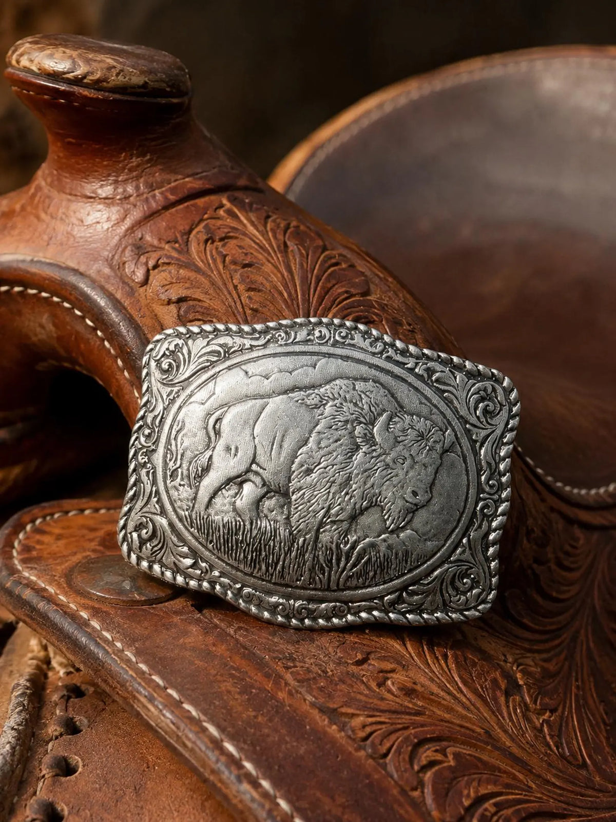 Silver Engraved Buffalo Belt Buckle