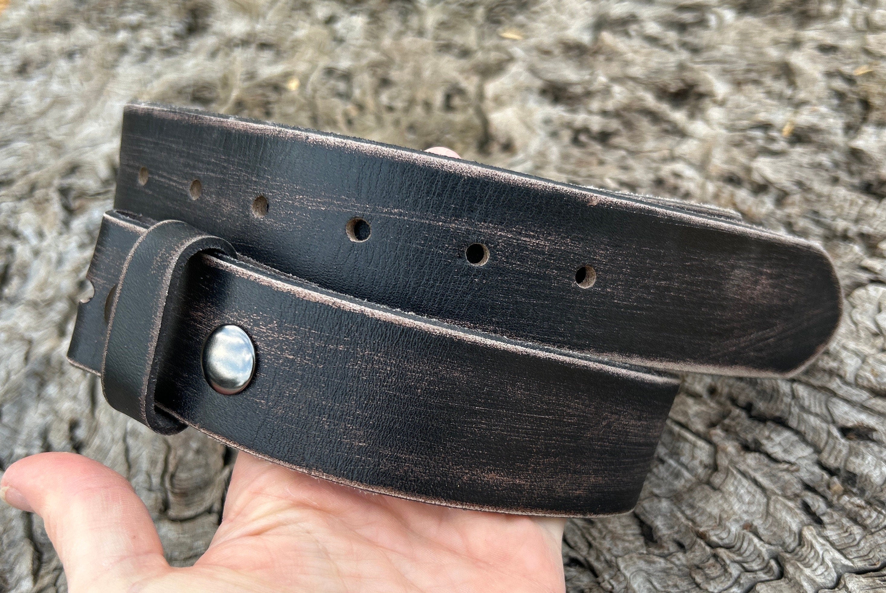Black Leather Snap Belt Strap
