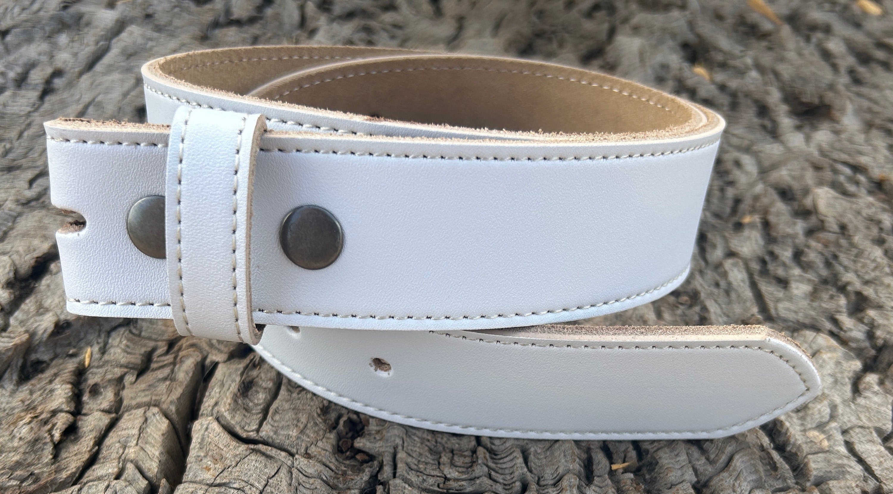 White Full Grain Leather Snap Belt Strap