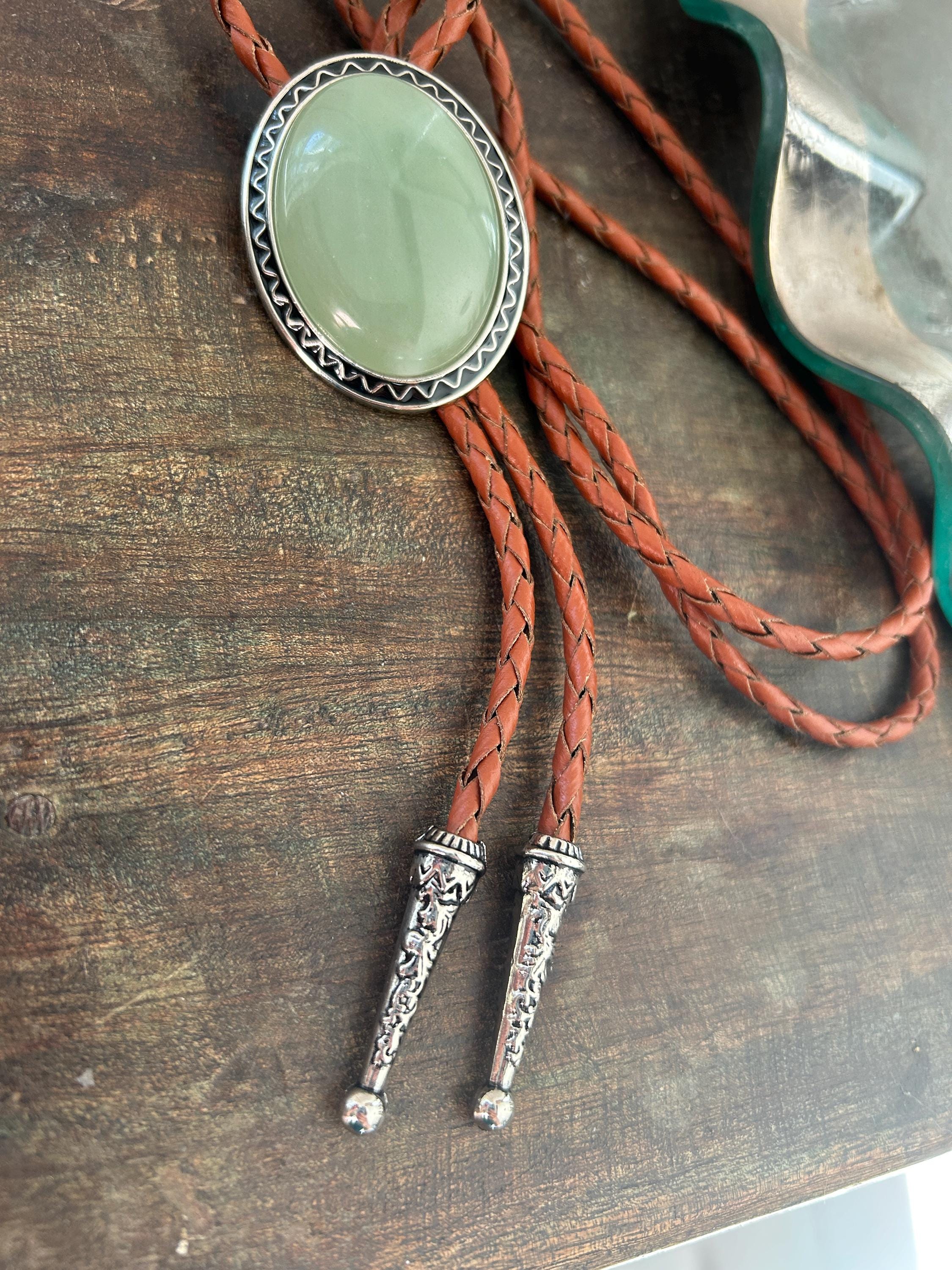 Sage Green Stone Bolo Tie
