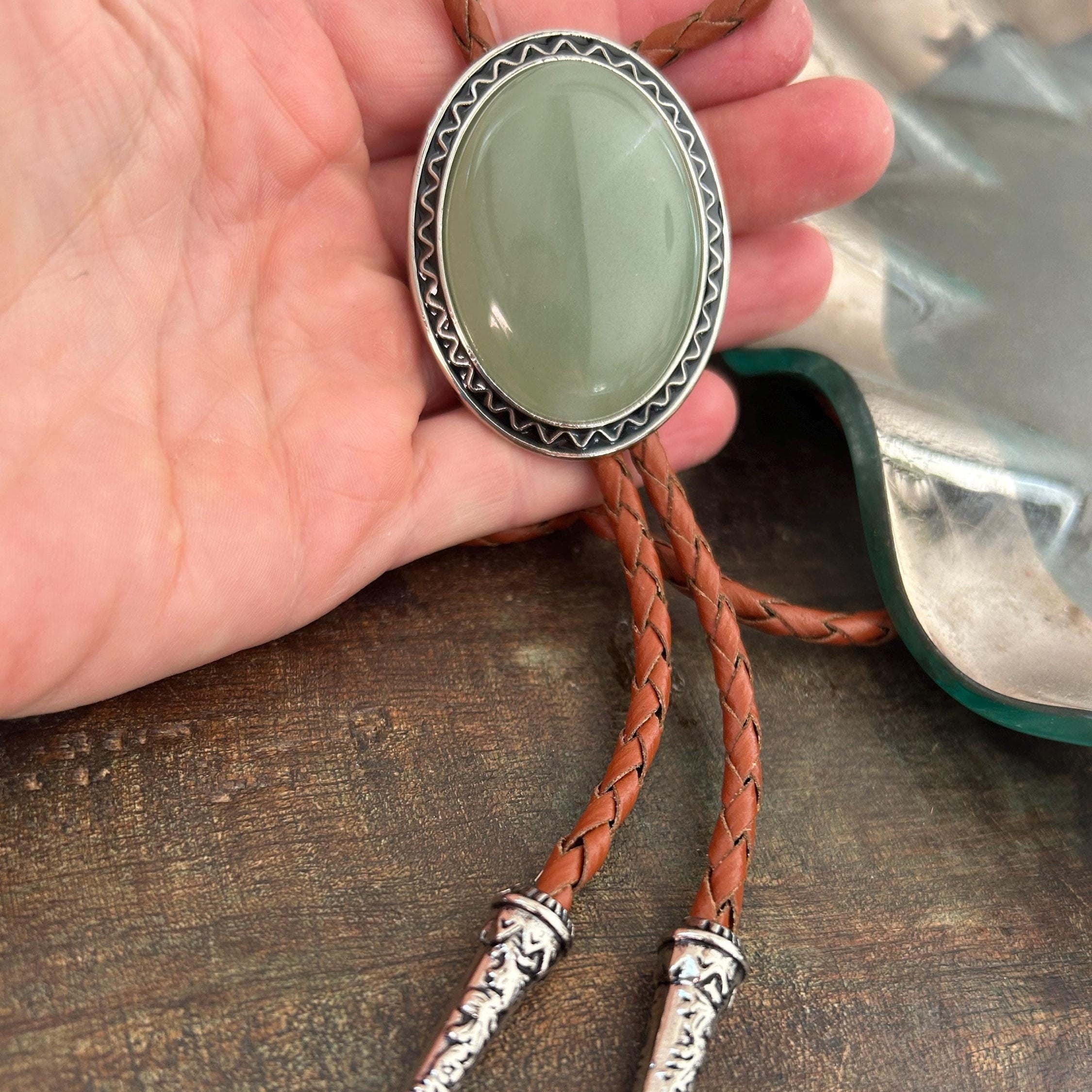 Sage Green Stone Bolo Tie