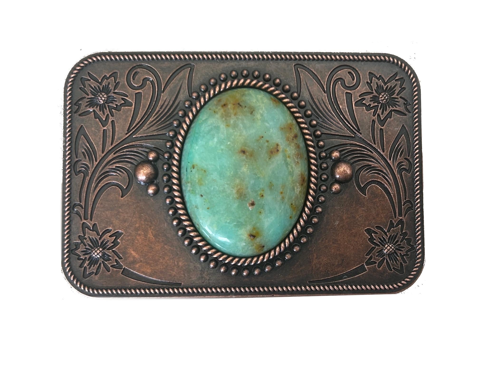 Copper Turquoise Western Belt Buckle