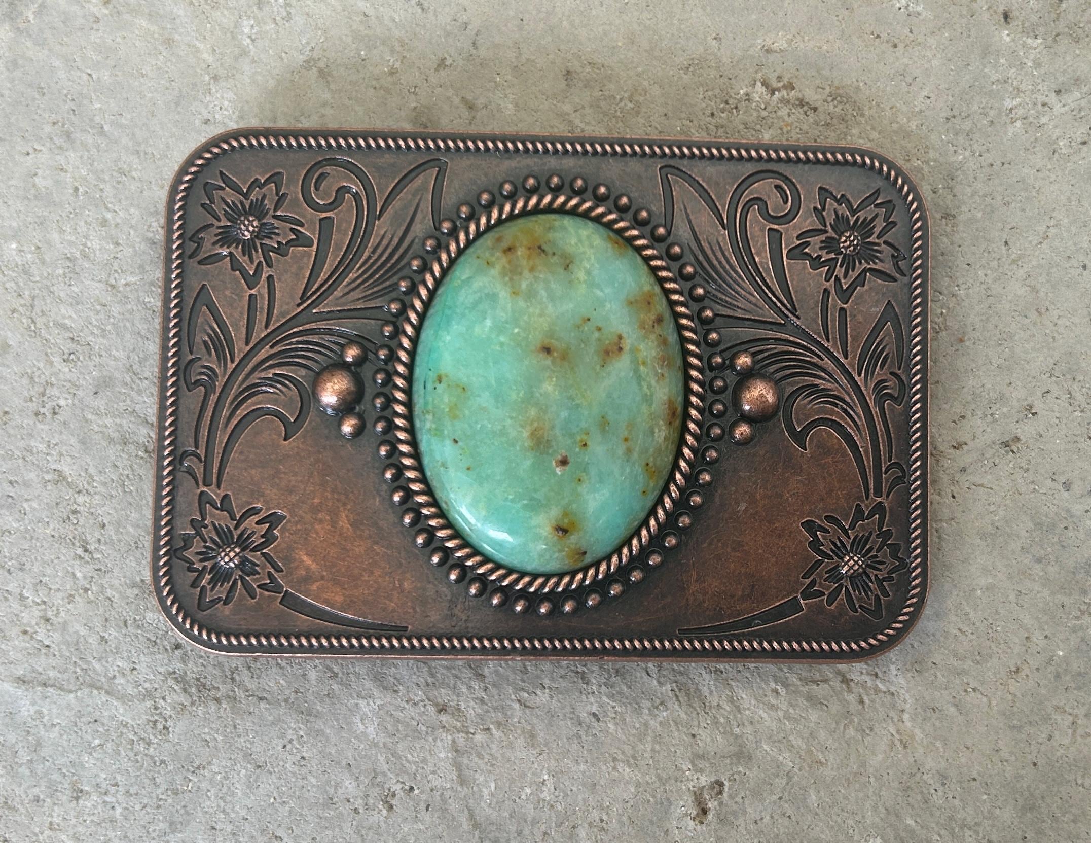 Copper Turquoise Western Belt Buckle