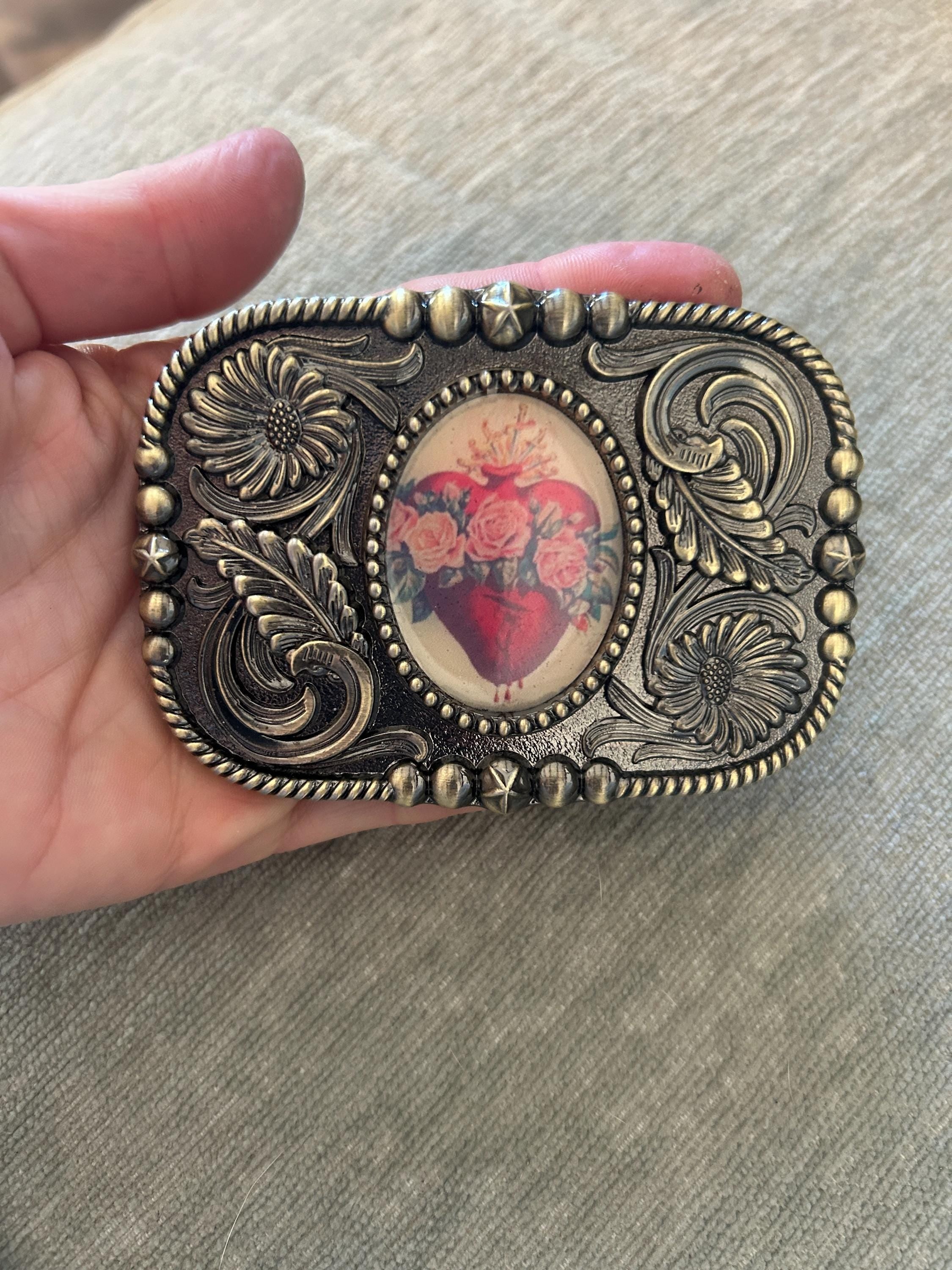 Heart and Roses Belt Buckle