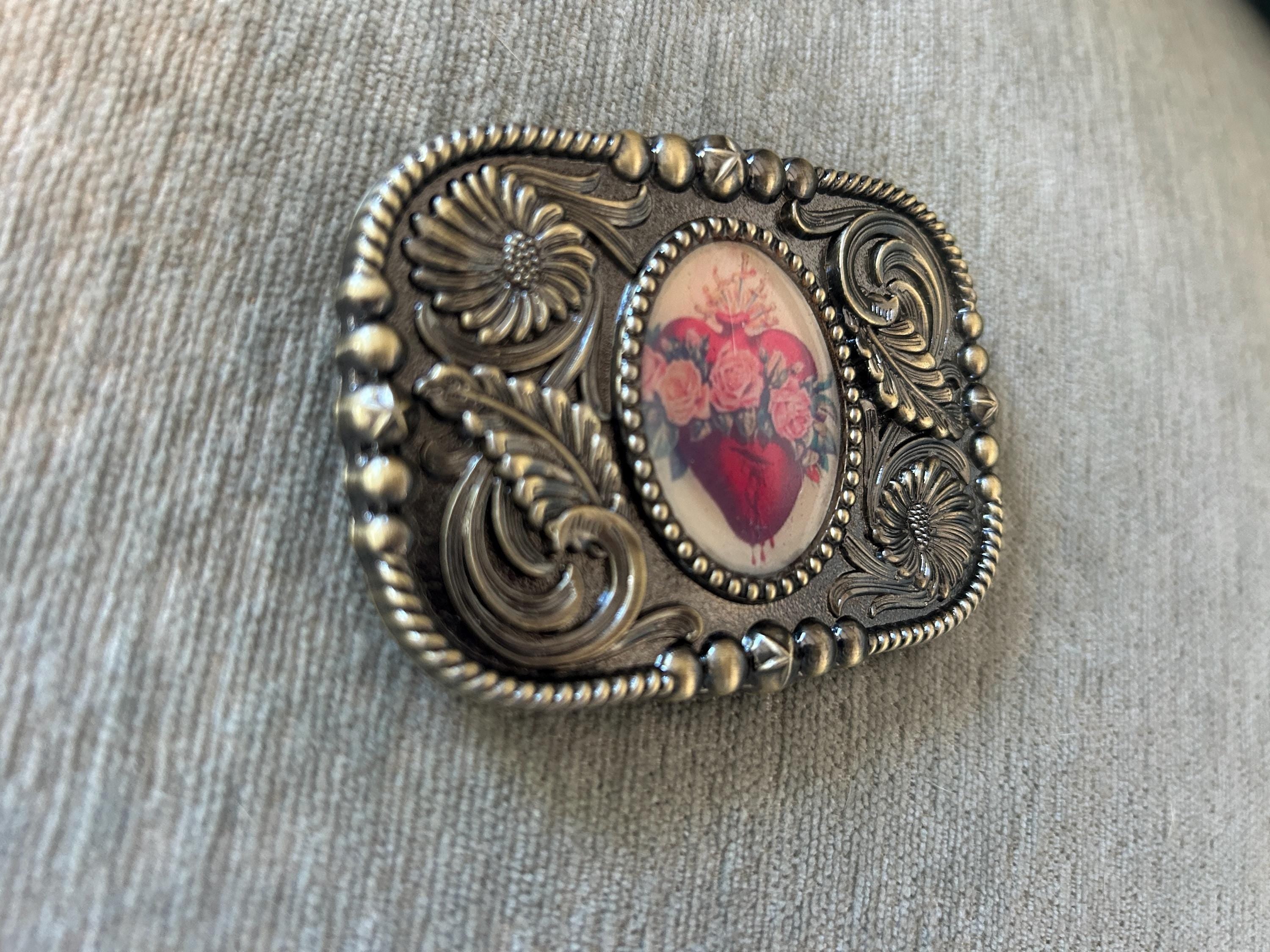 Heart and Roses Belt Buckle