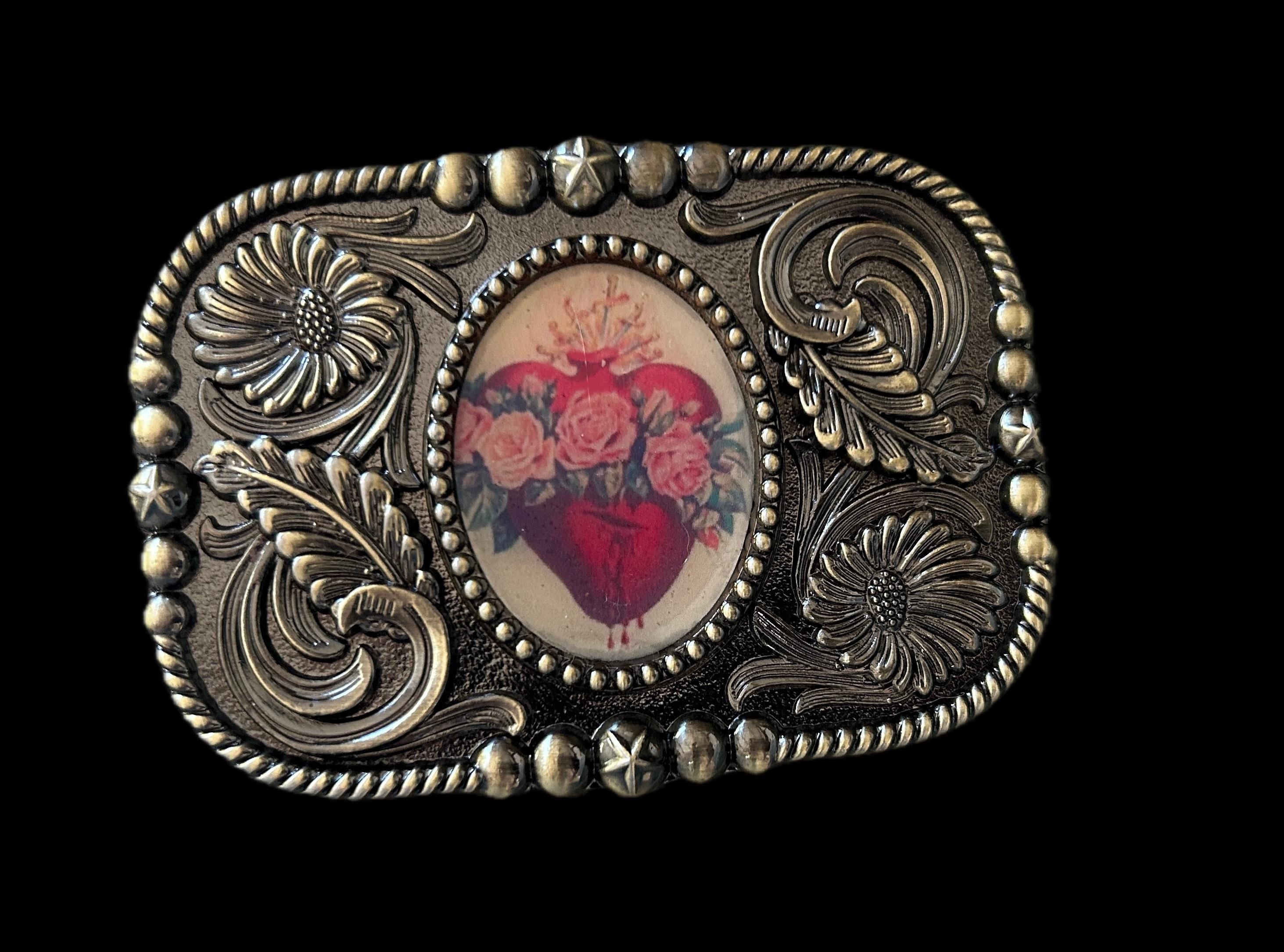 Heart and Roses Belt Buckle