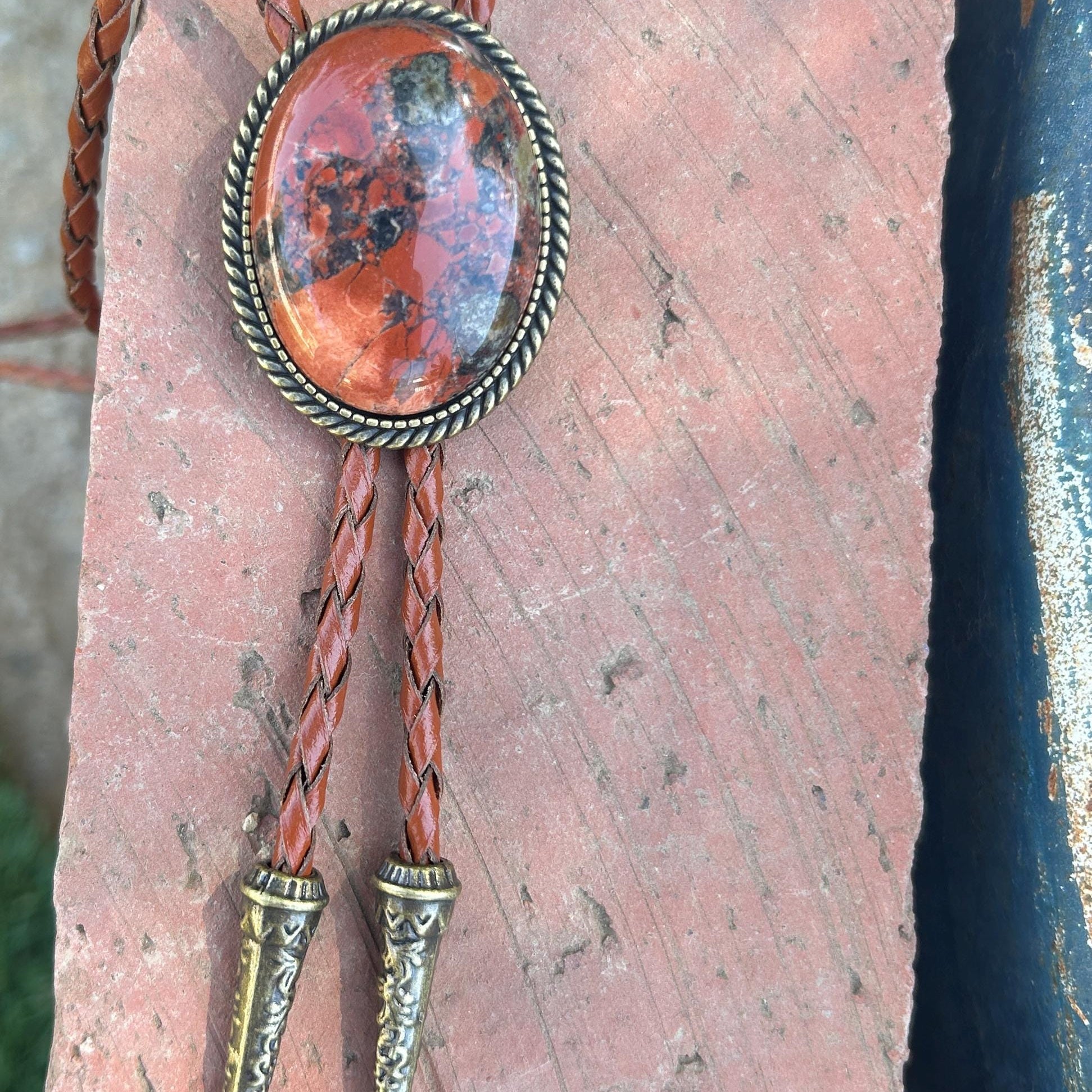 Burnt Orange Stone Bolo Tie