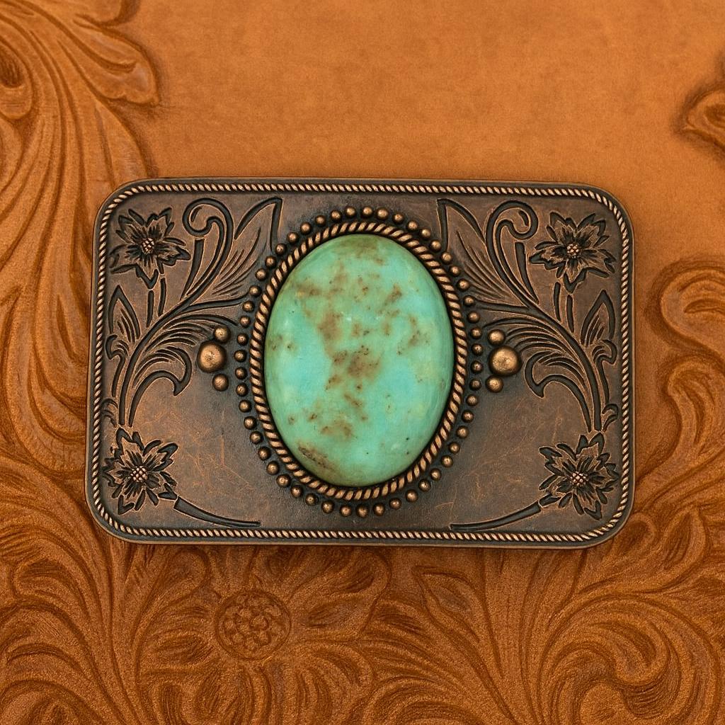 Copper Turquoise Western Belt Buckle
