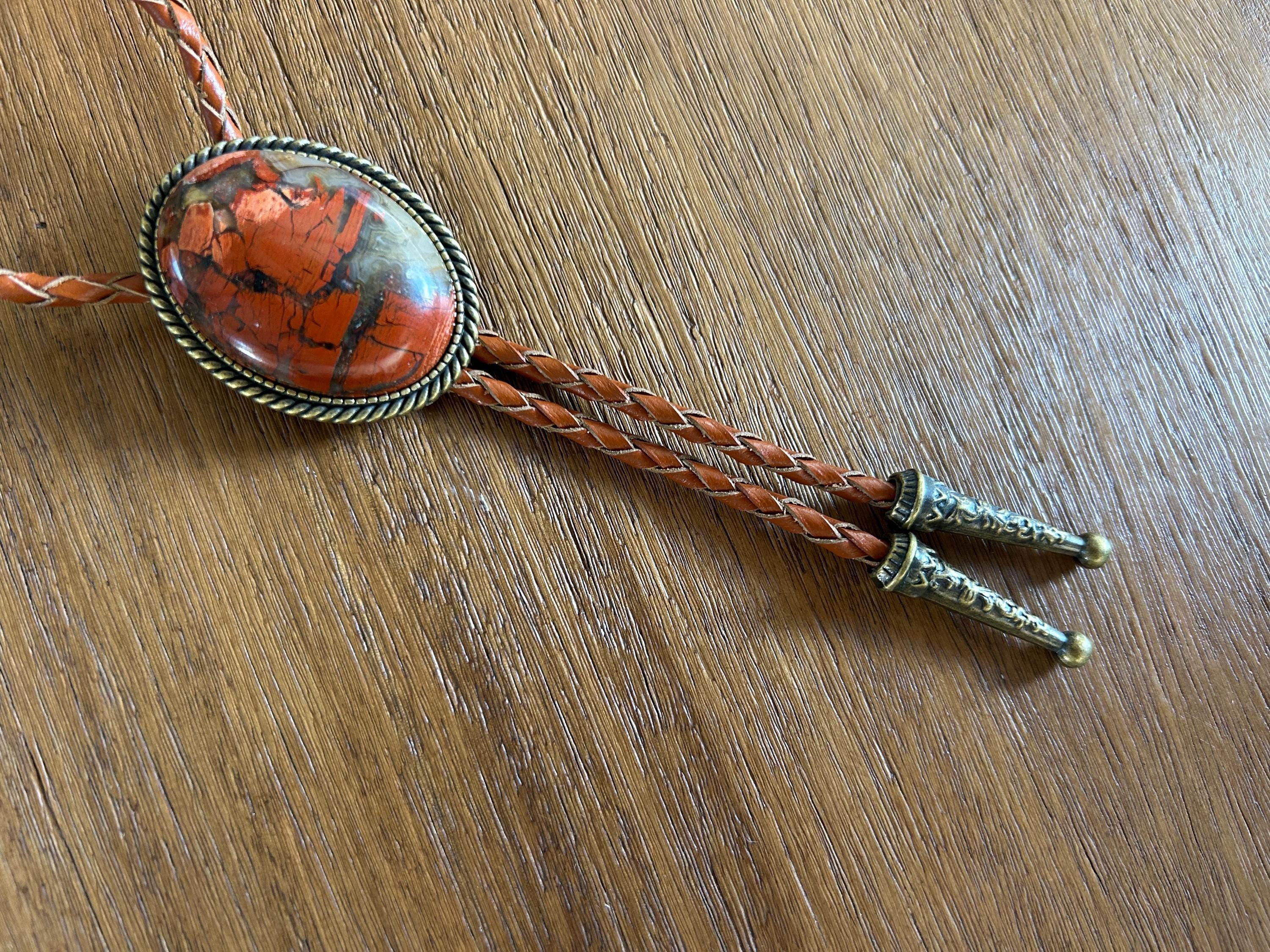 Burnt Orange Stone Bolo Tie