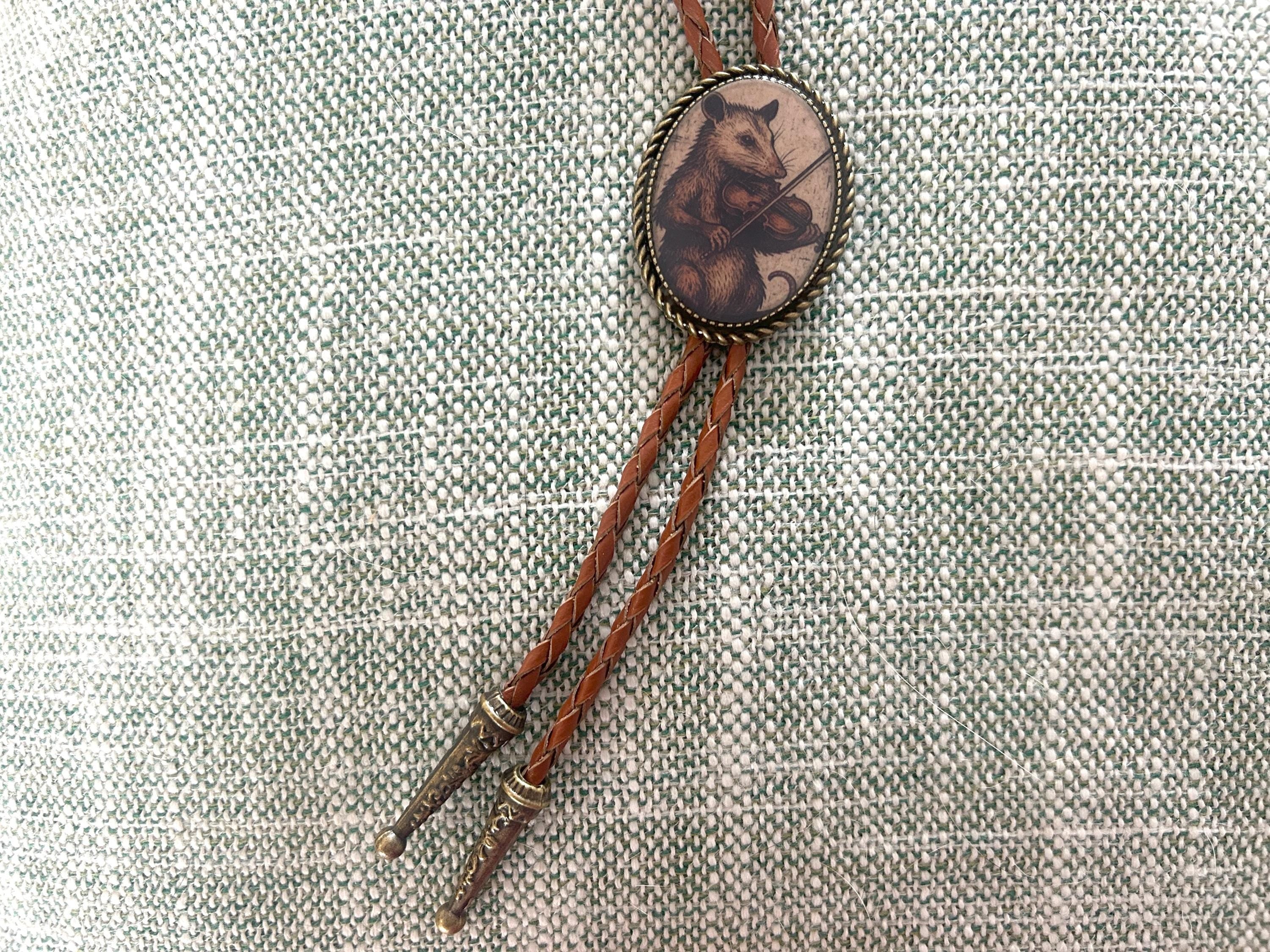 Opossum Playing the Fiddle Bolo Tie