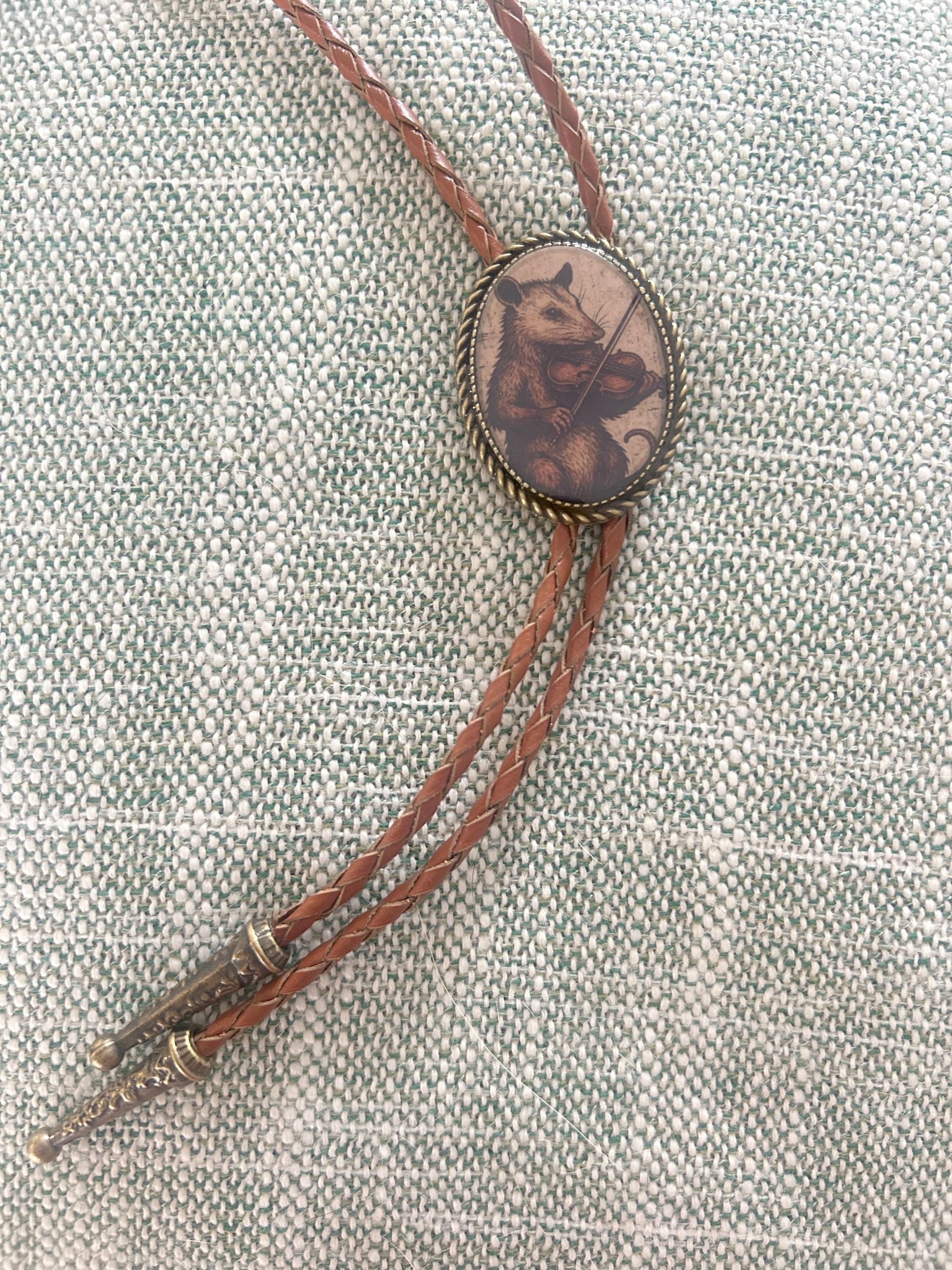 Opossum Playing the Fiddle Bolo Tie
