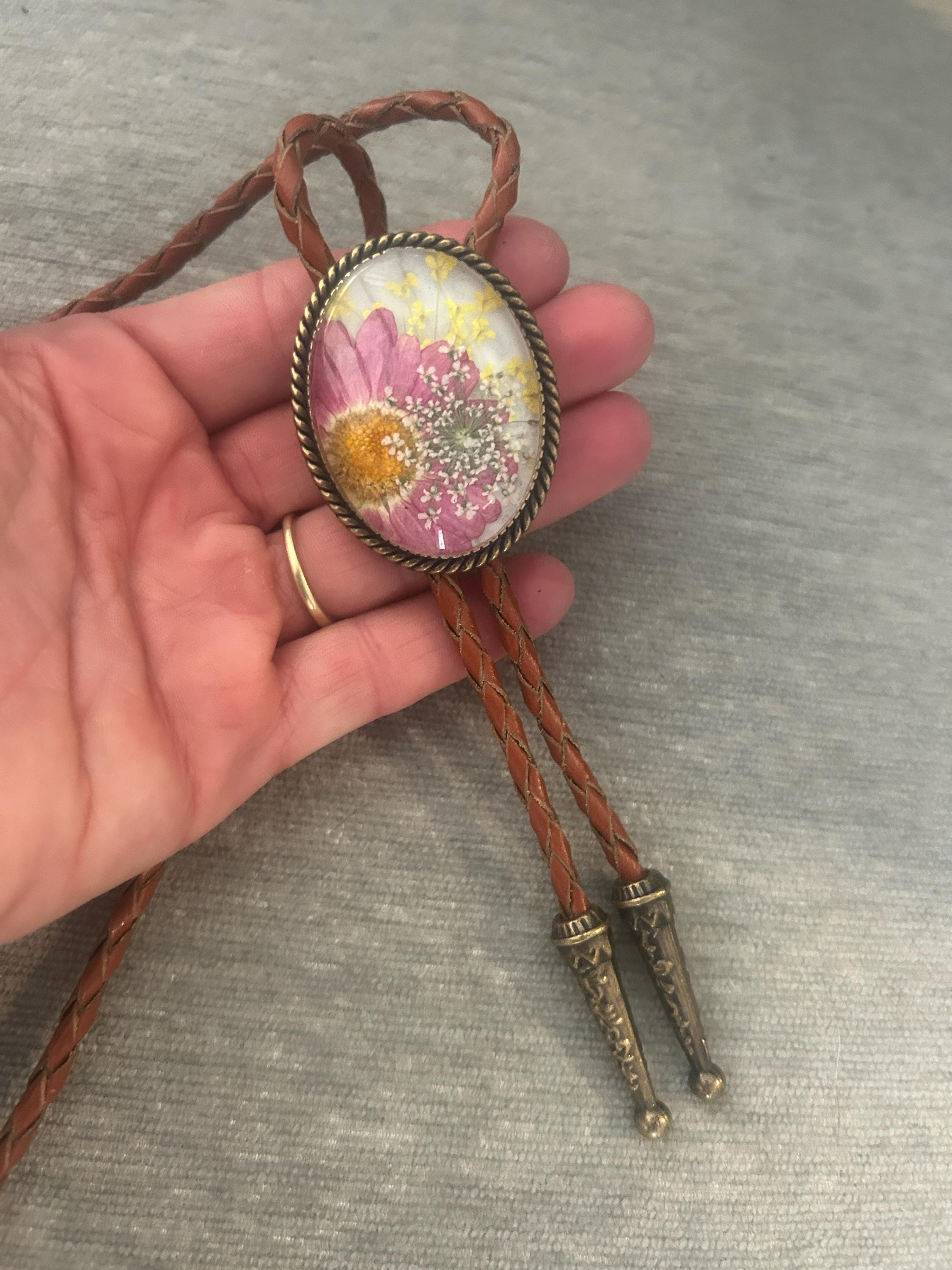 Pressed Flower Bolo Tie