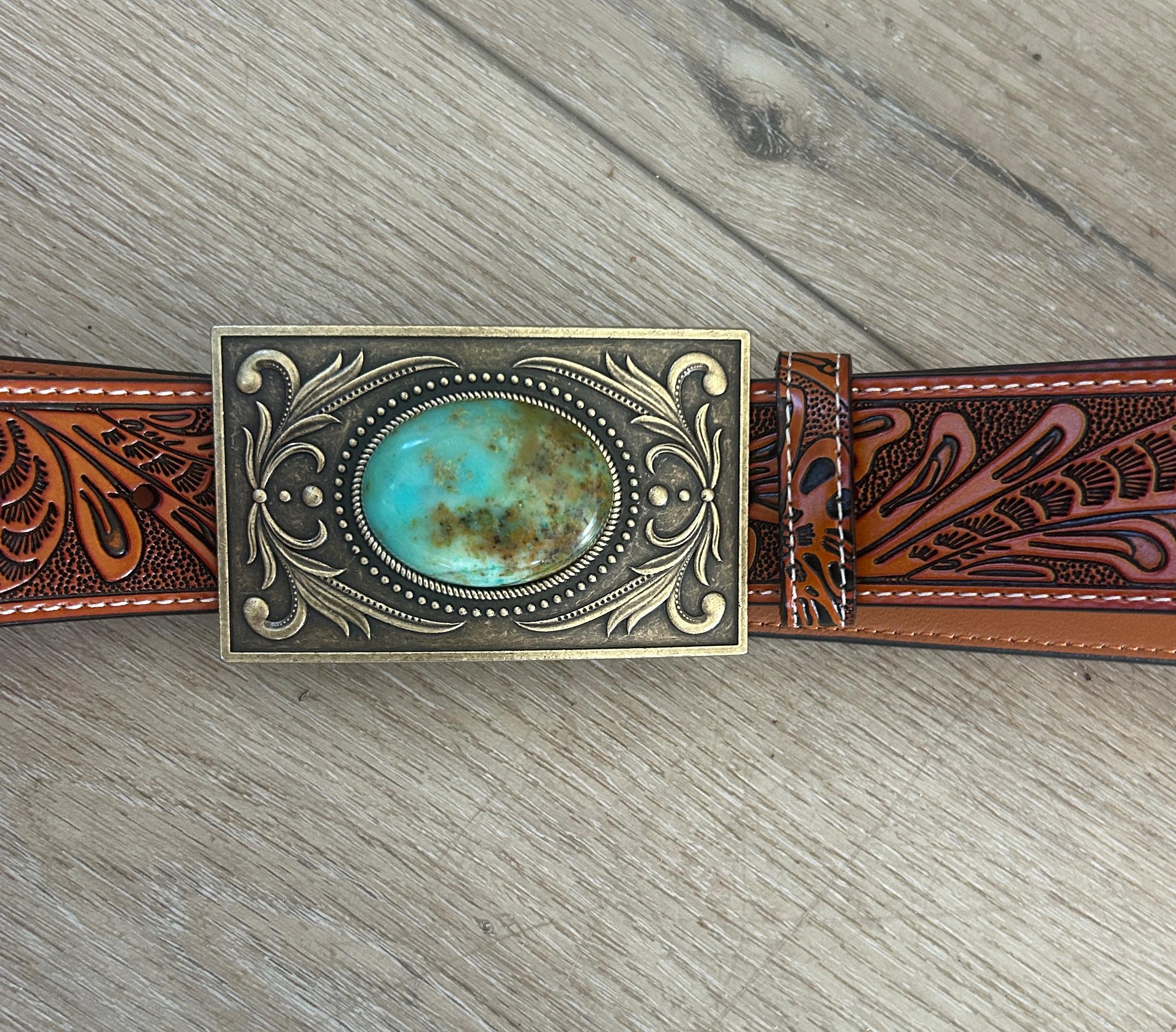 Tooled Brown Wyatt Leather Belt