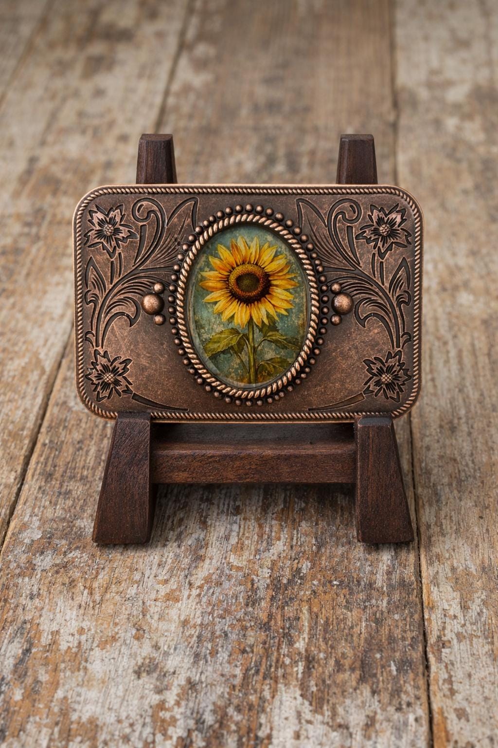 Bronze Sunflower Belt Buckle
