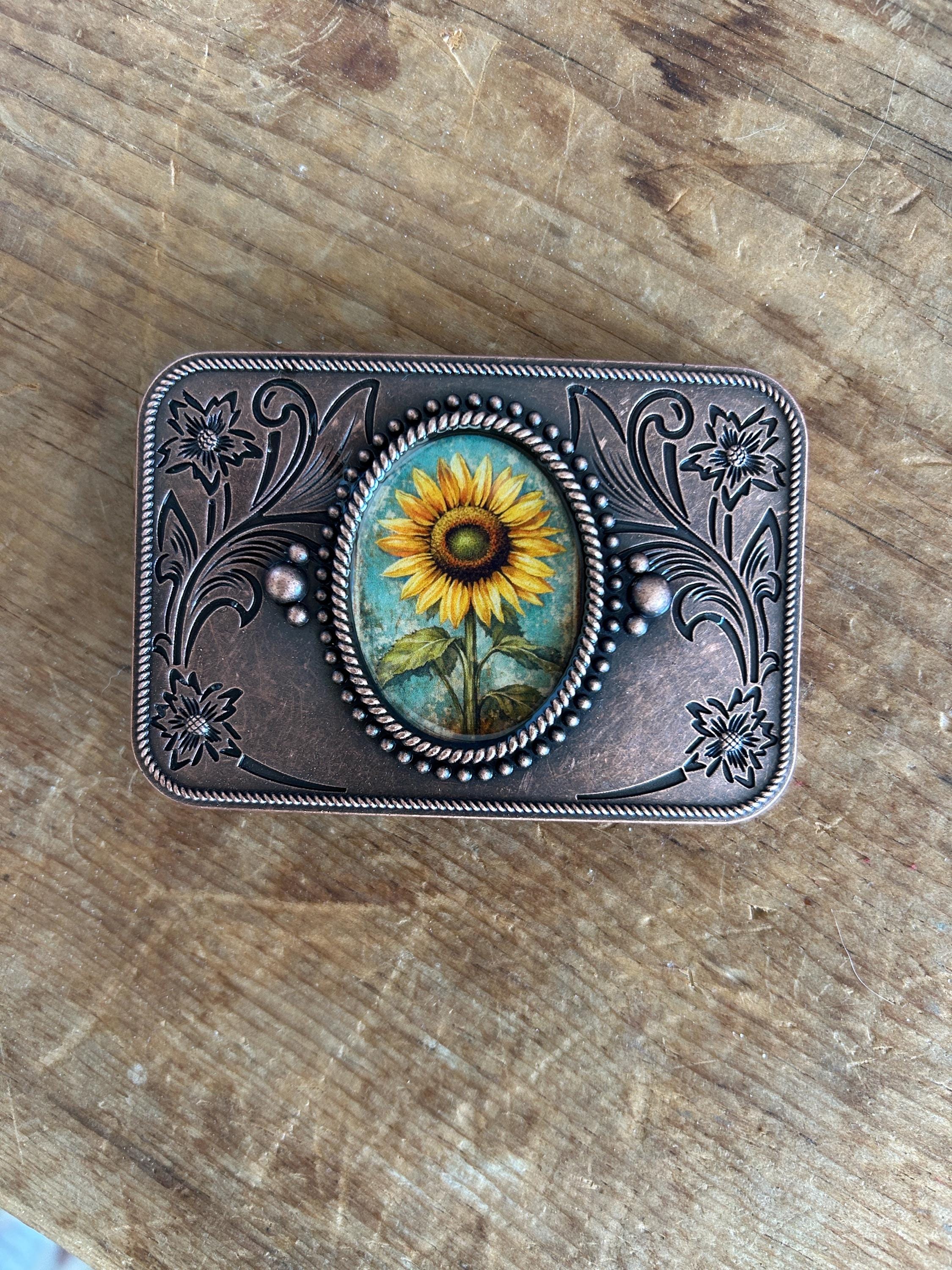 Bronze Sunflower Belt Buckle