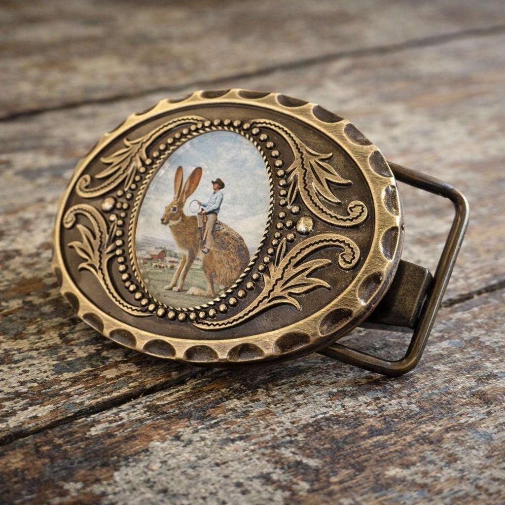 Cowboy Riding Jackrabbit Belt Buckle