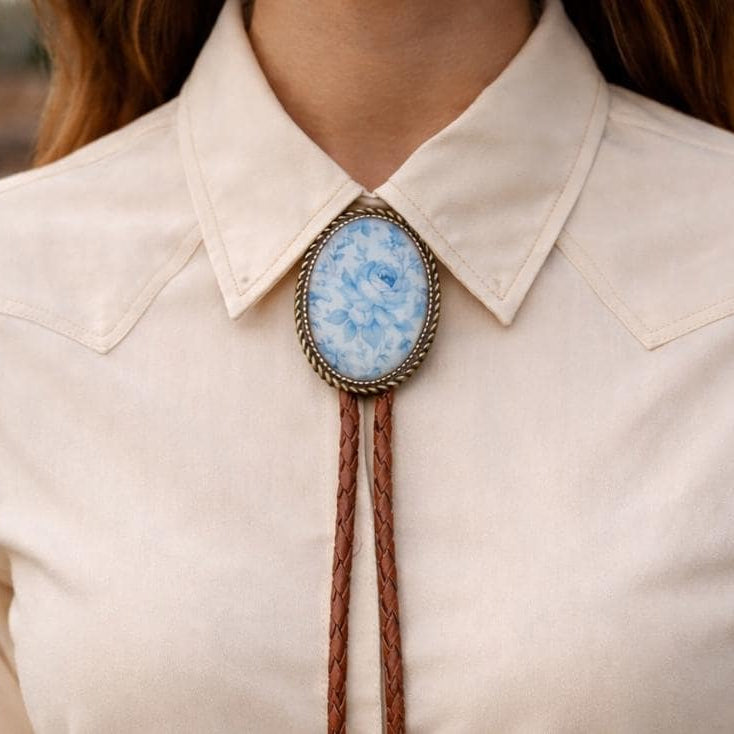 Blue Dusty Rose Bolo Tie