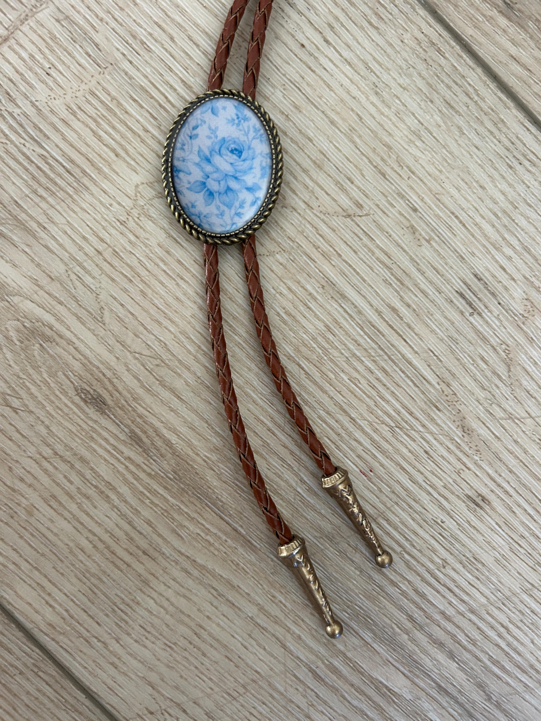 Blue Dusty Rose Bolo Tie