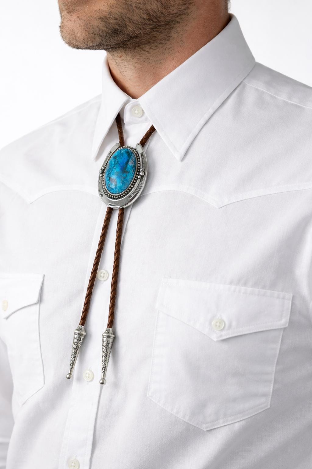 Blue Onyx Horseshoe Bolo Tie