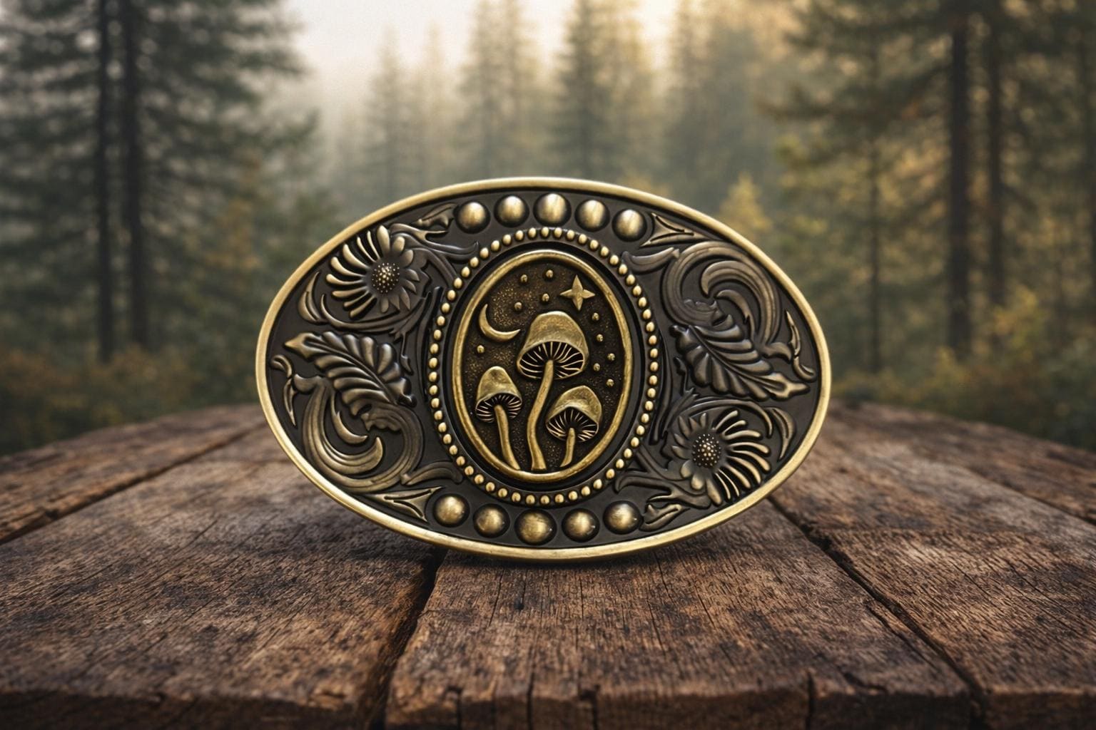 Antique Gold Mushroom Belt Buckle