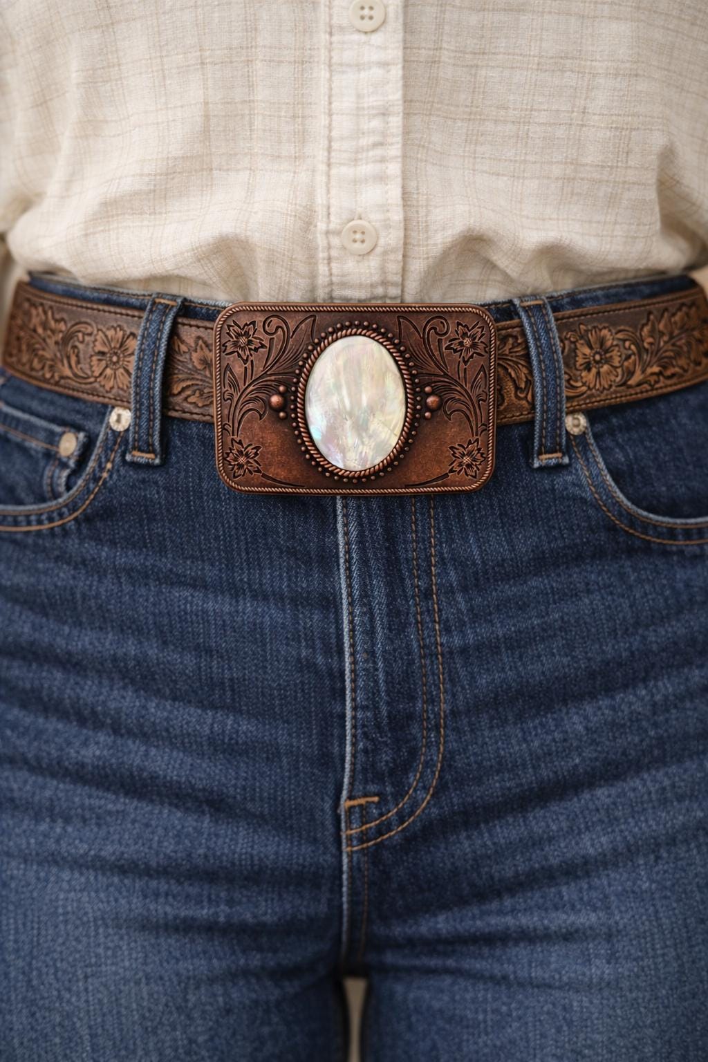 Genuine Mother of Pearl Shell Belt Buckle