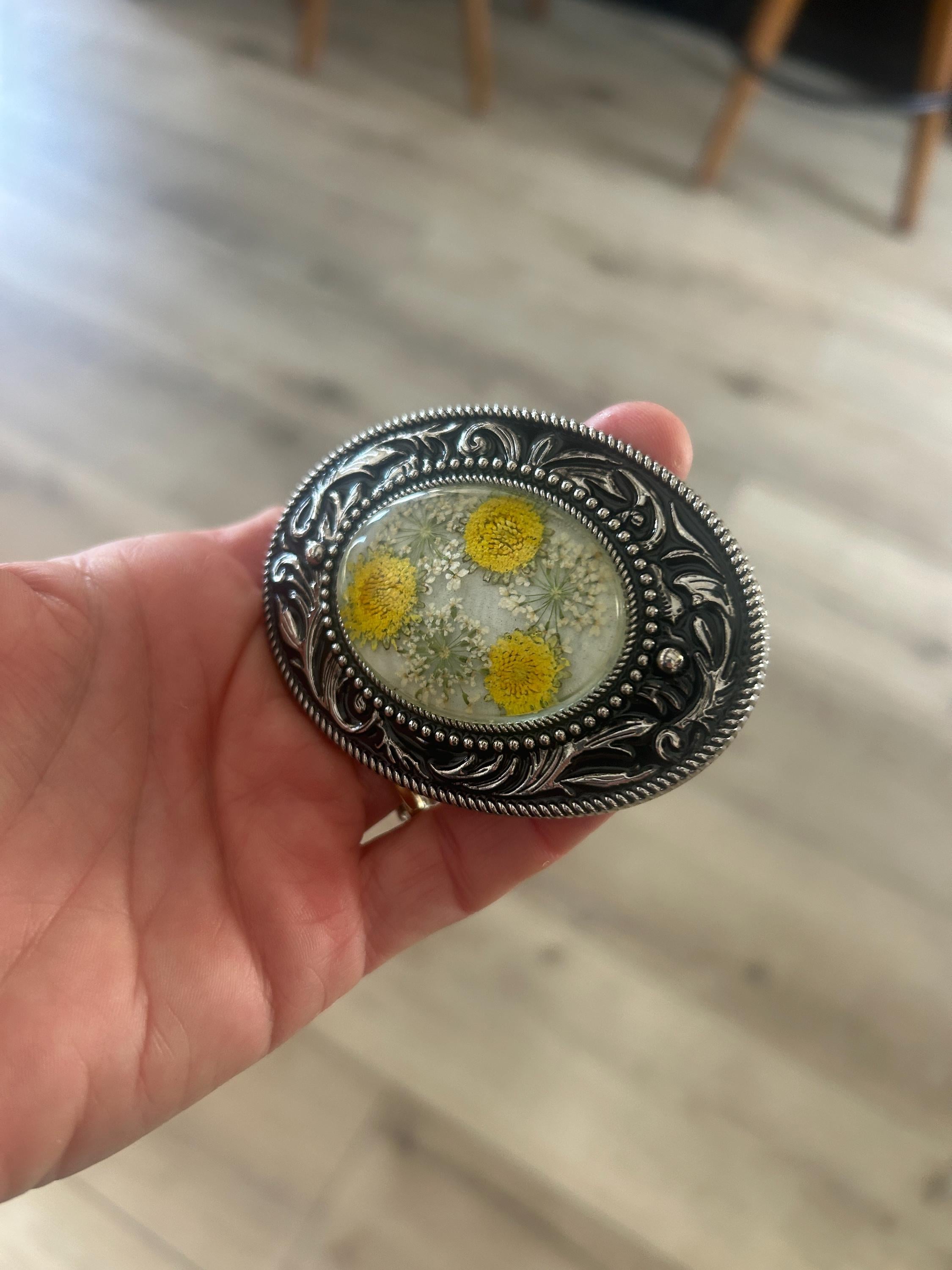 Pressed Flower Belt Buckle