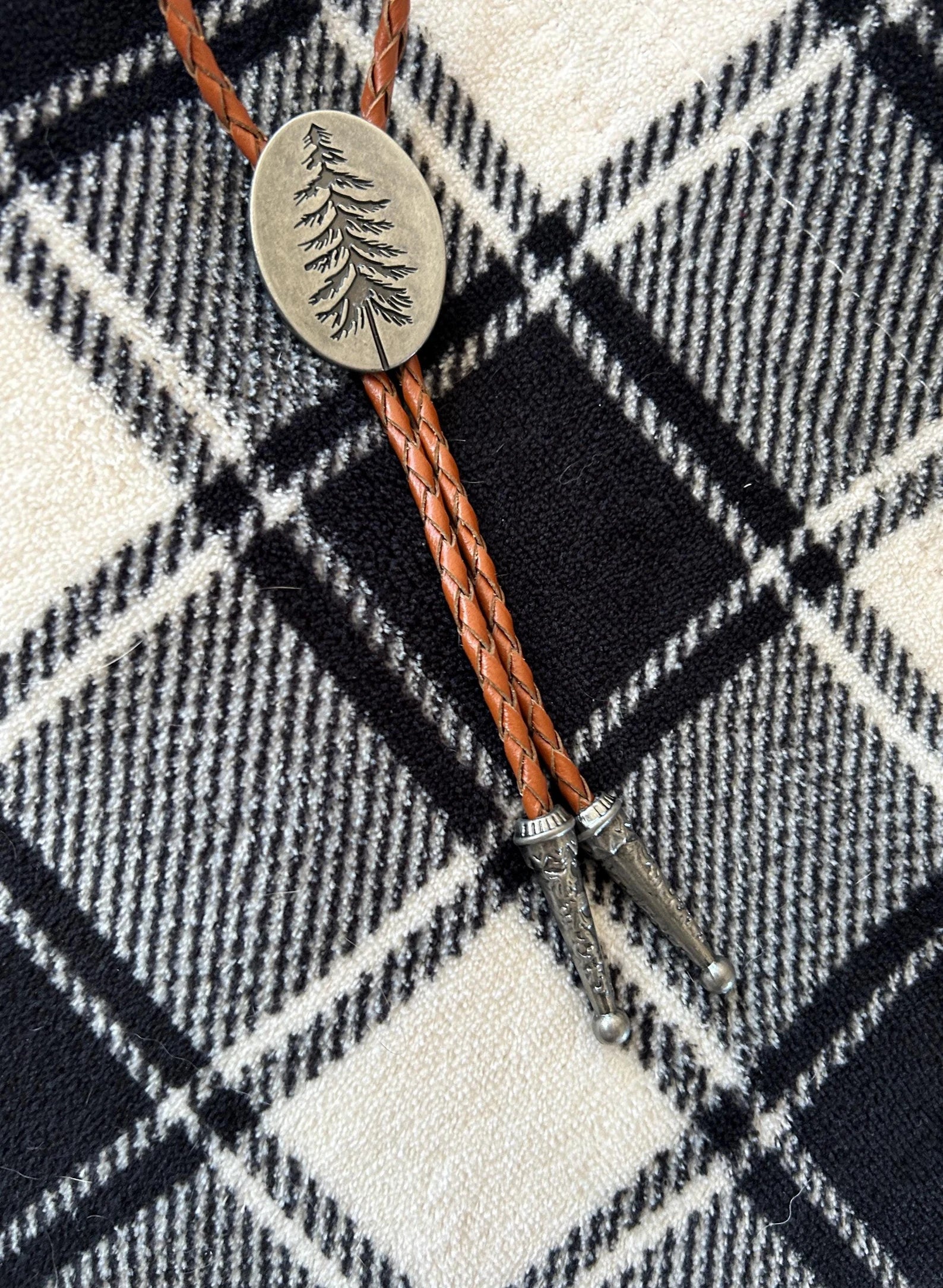 Pine Tree Bolo Tie - Brown Cord