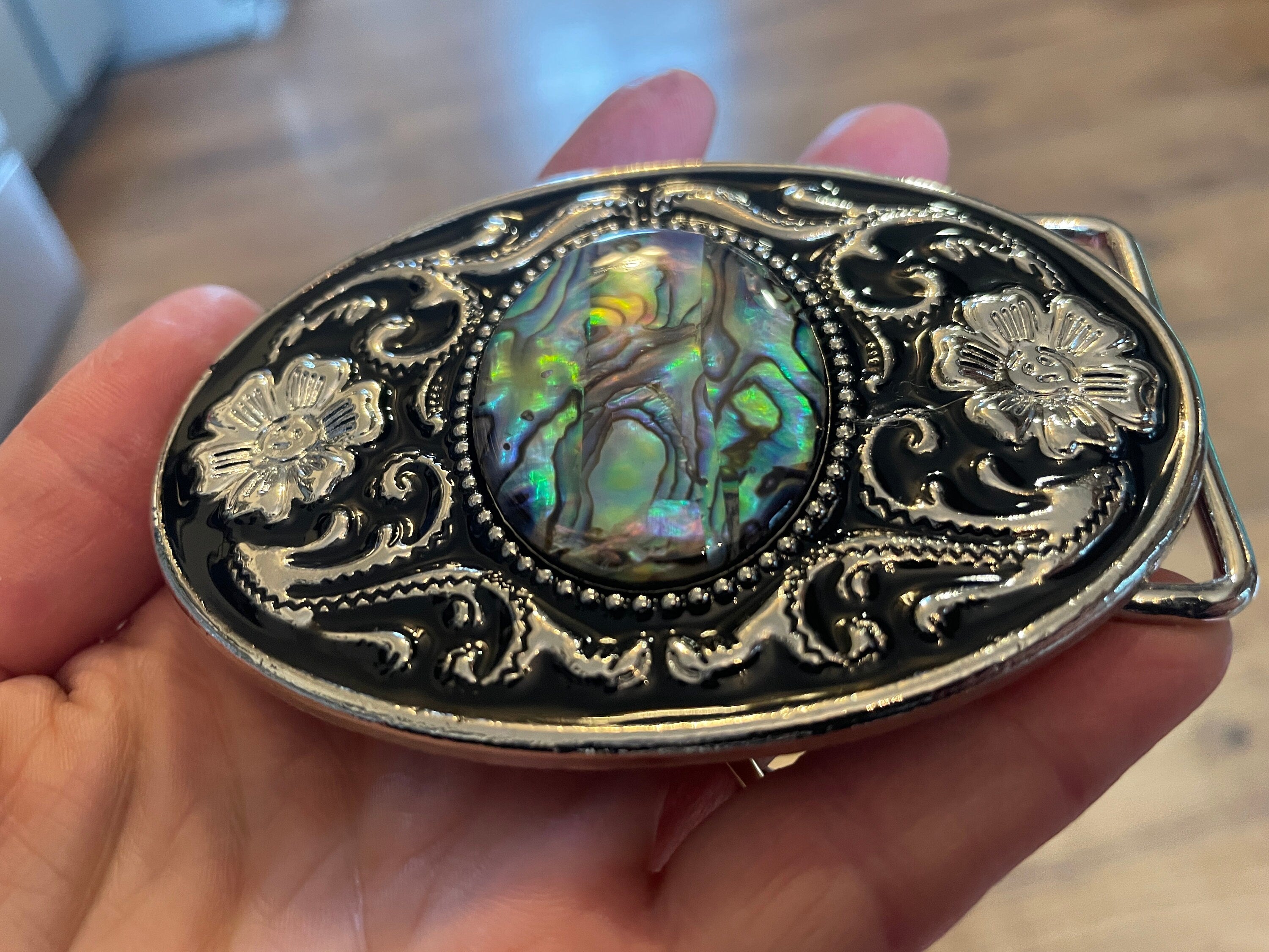 Hot Vintage Belt Buckle, Abalone Inlay.