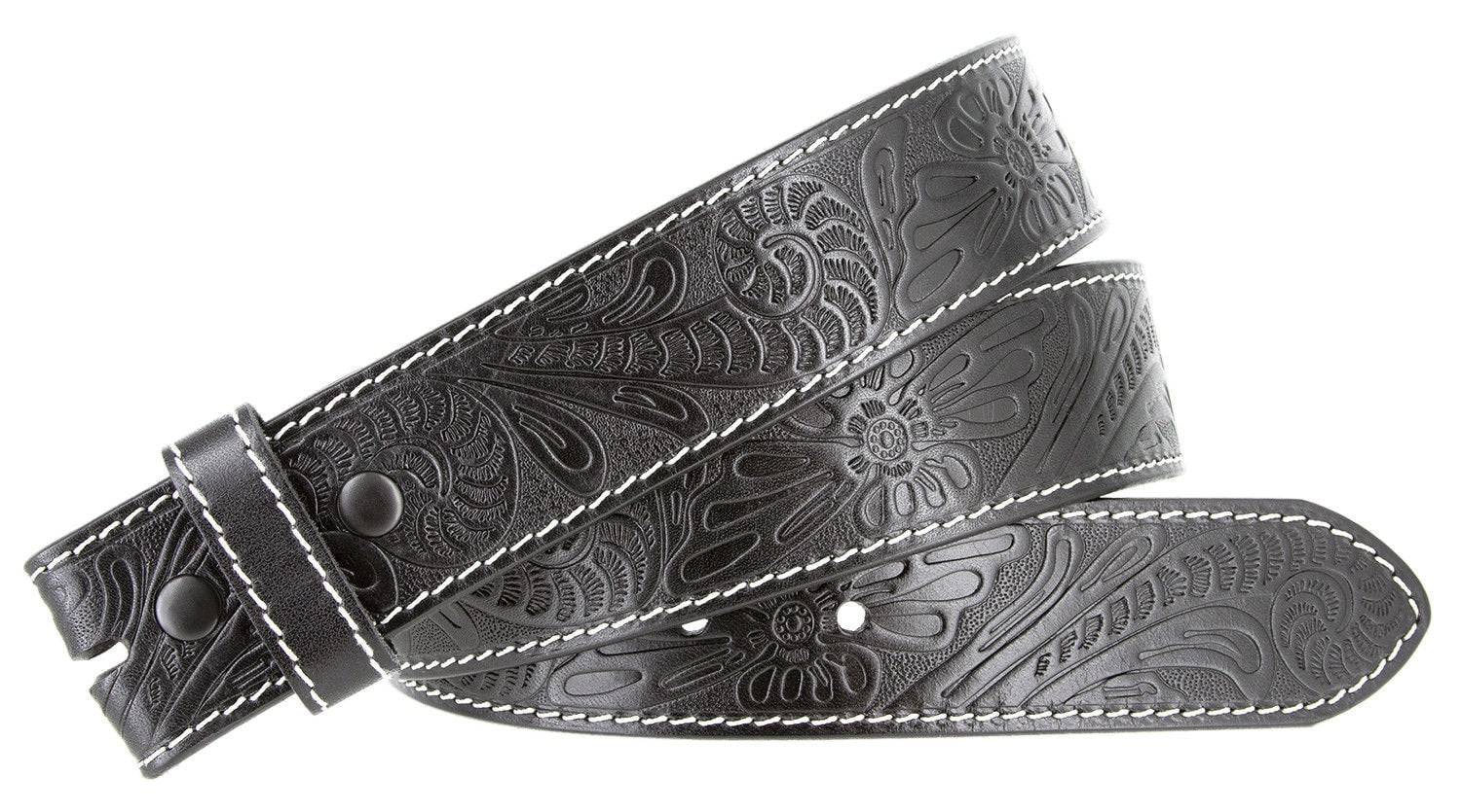 1.5'' Wide Black Tooled Leather Belt Strap