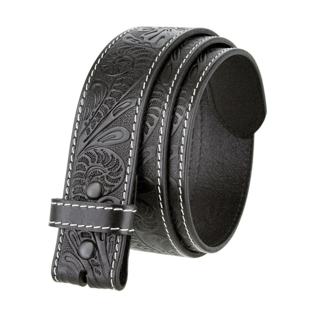 1.5'' Wide Black Tooled Leather Belt Strap