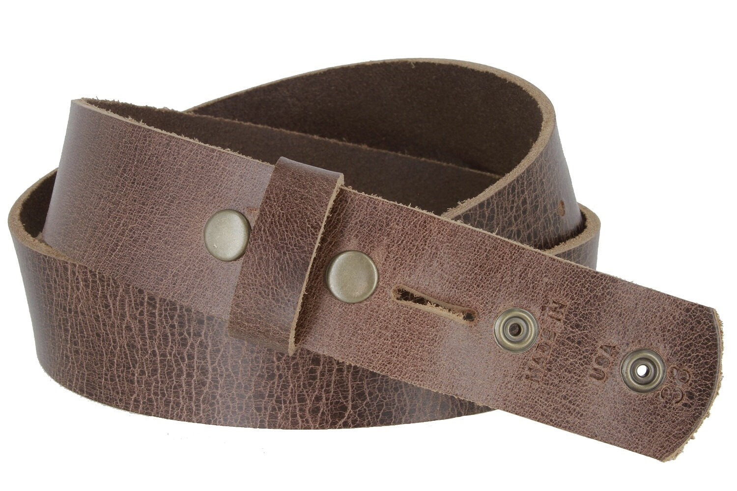 1.5'' Wide Crackled Brown Leather Belt Strap