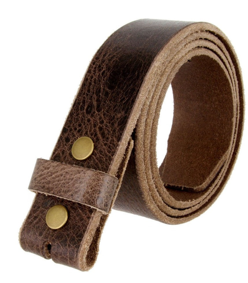 1.5'' Wide Distressed Edge Brown Leather Belt Strap